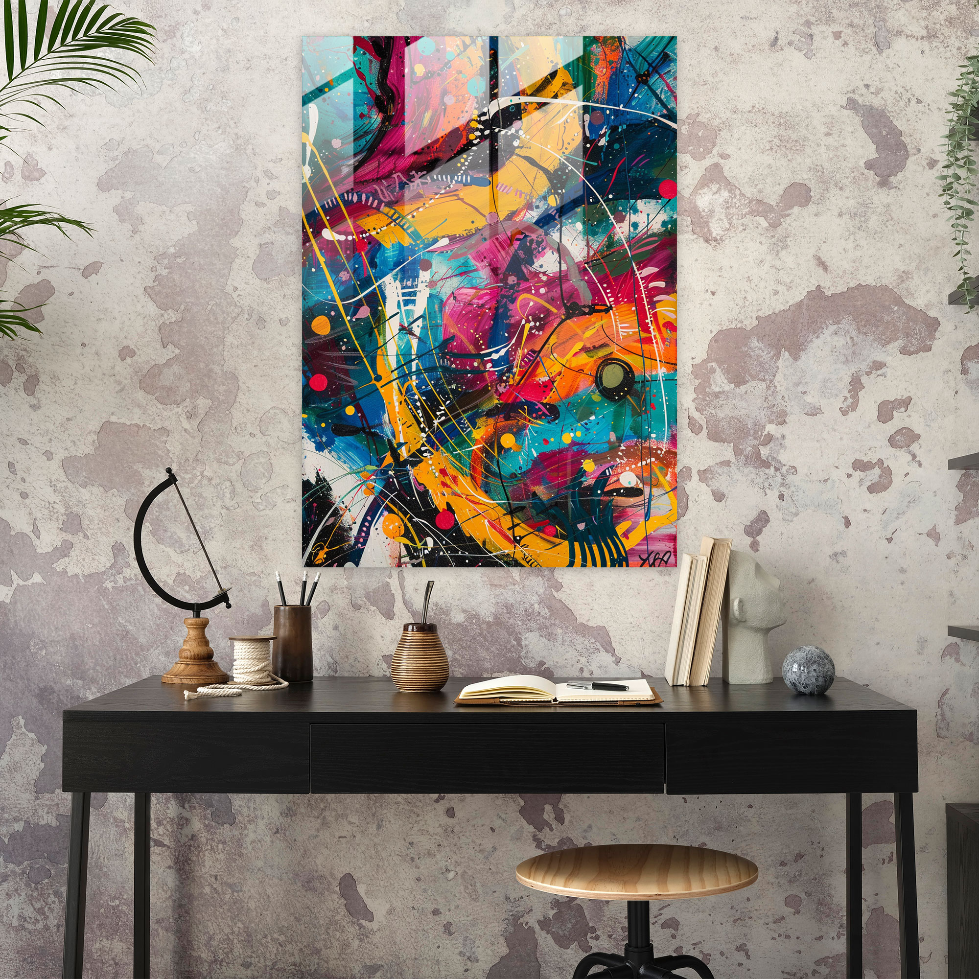 Rhythmic Patterns Glass Print - Action Painting, Modern Art, Glass Print, Pattern Art
