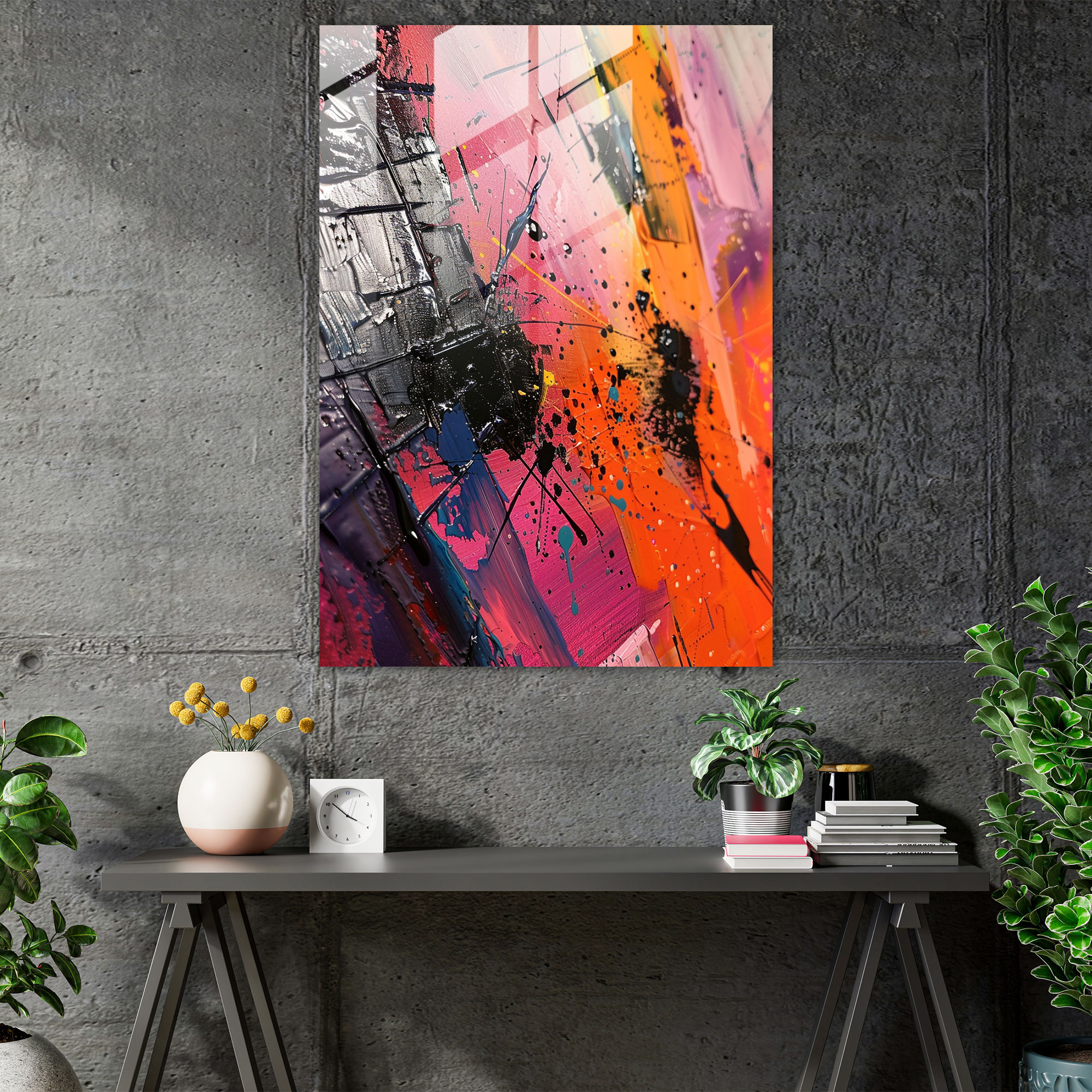 Color Contrast Glass Wall Art - Action Painting, Modern Art, Color Contrast Art, Glass Wall Art