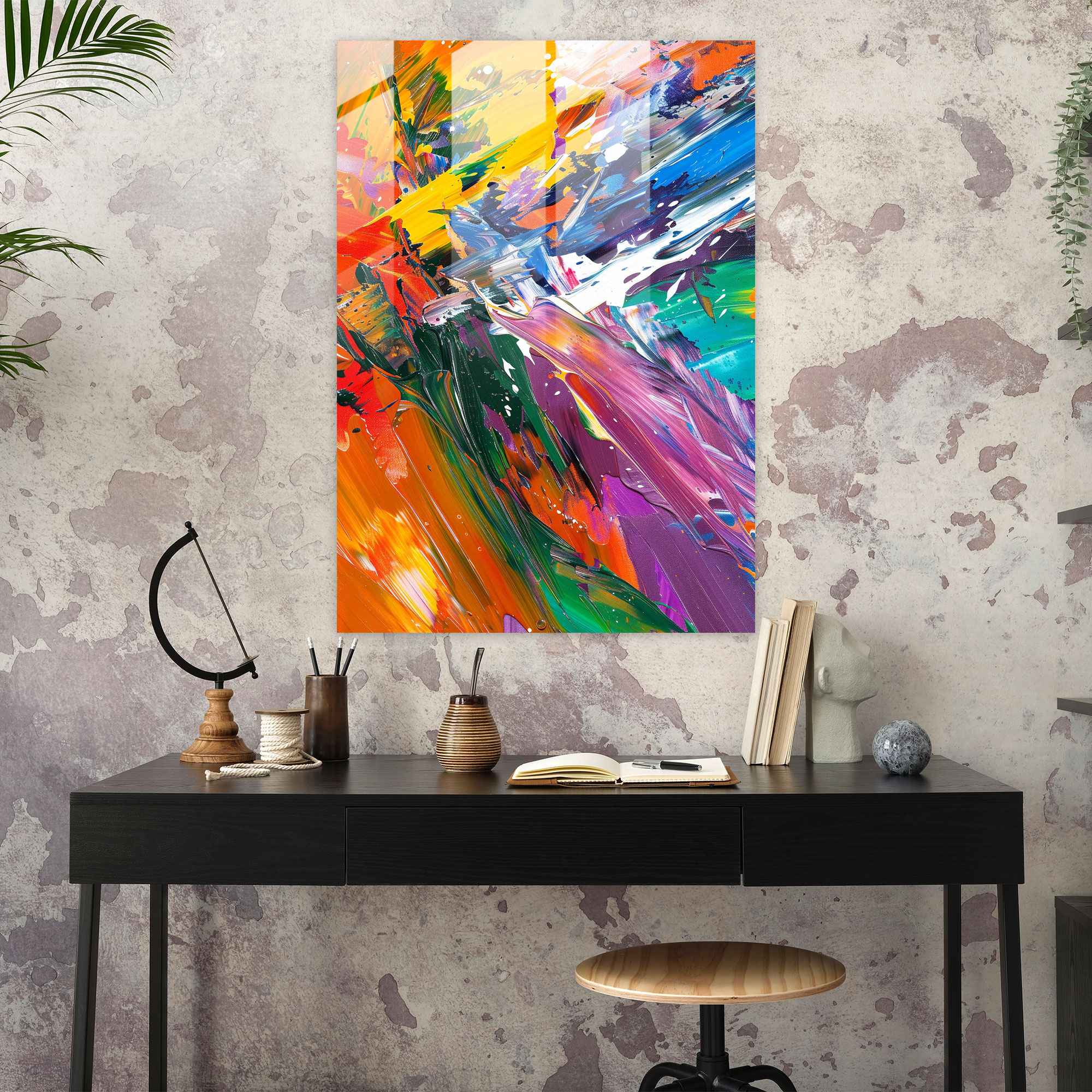 Energetic Expression Glass Wall Art - Action Painting, Home Decoration, Modern Art, Glass Wall Art