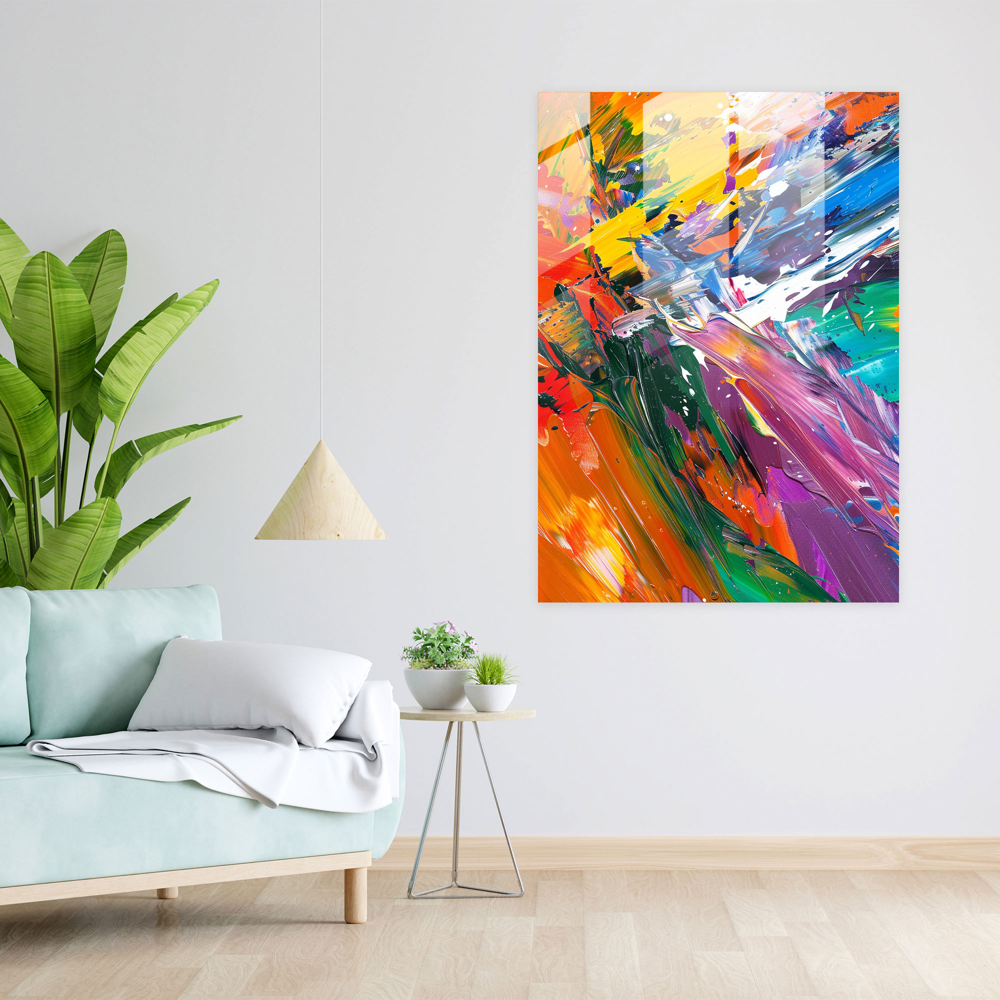 Energetic Expression Glass Wall Art - Action Painting, Home Decoration, Modern Art, Glass Wall Art