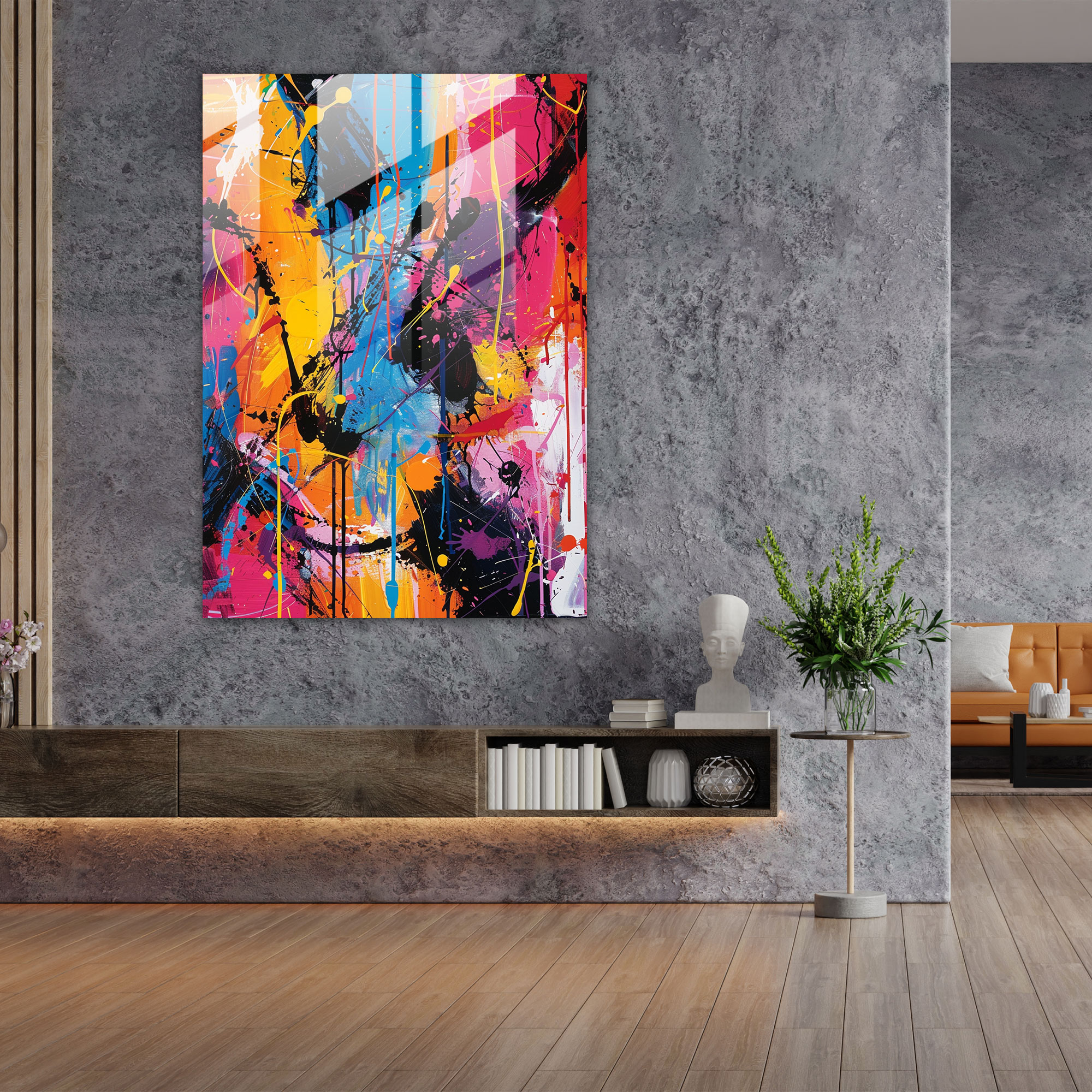 Spontaneous Marks Glass Print - Action Painting, Modern Art, Home Decoration, Glass Print