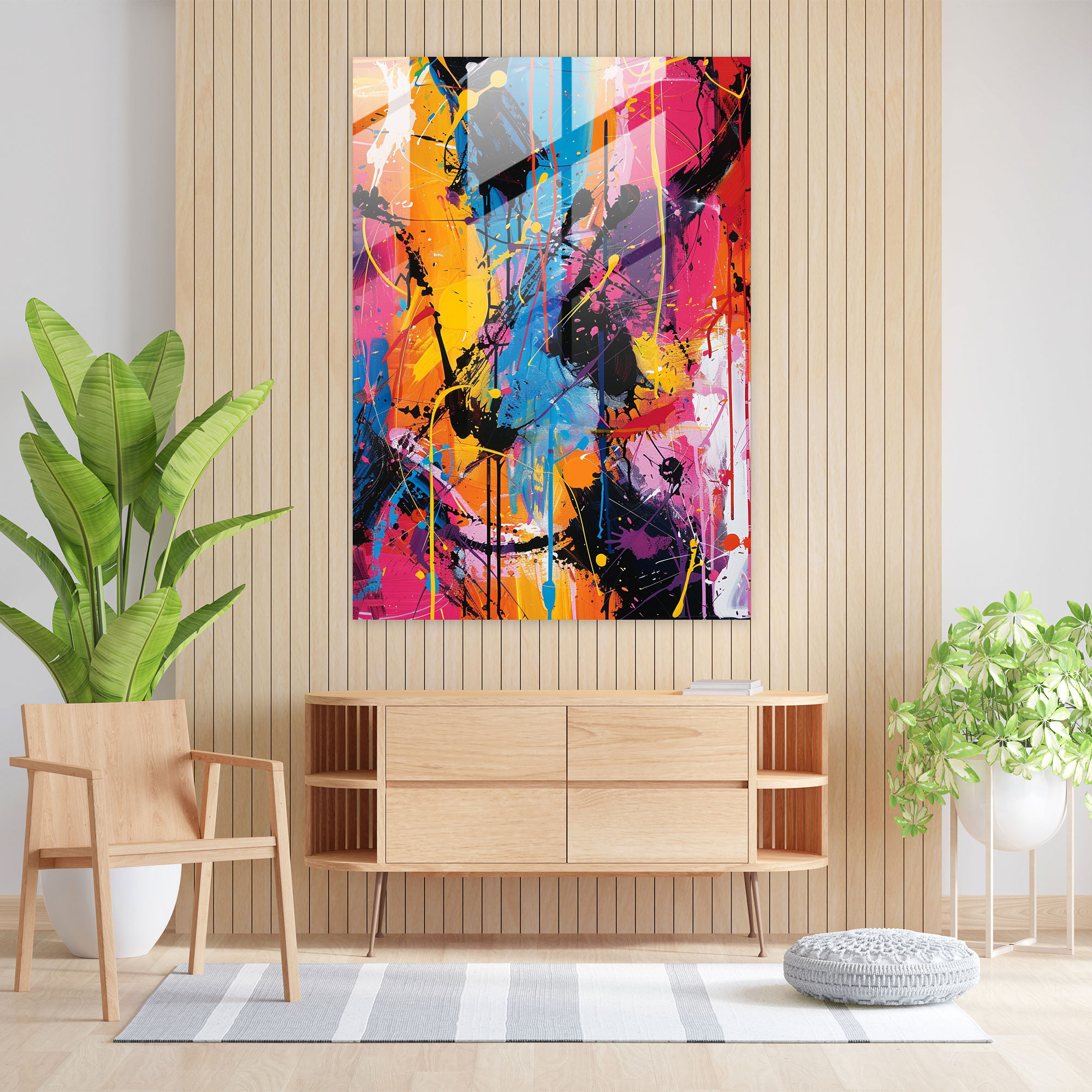 Spontaneous Marks Glass Print - Action Painting, Modern Art, Home Decoration, Glass Print