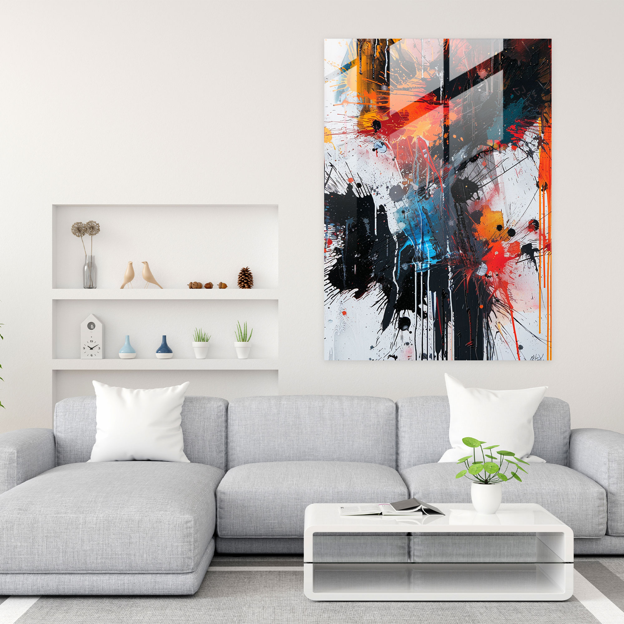 Dramatic Composition Glass Wall Art - Action Painting, Glass Wall Art, Wall Decoration, Modern Art