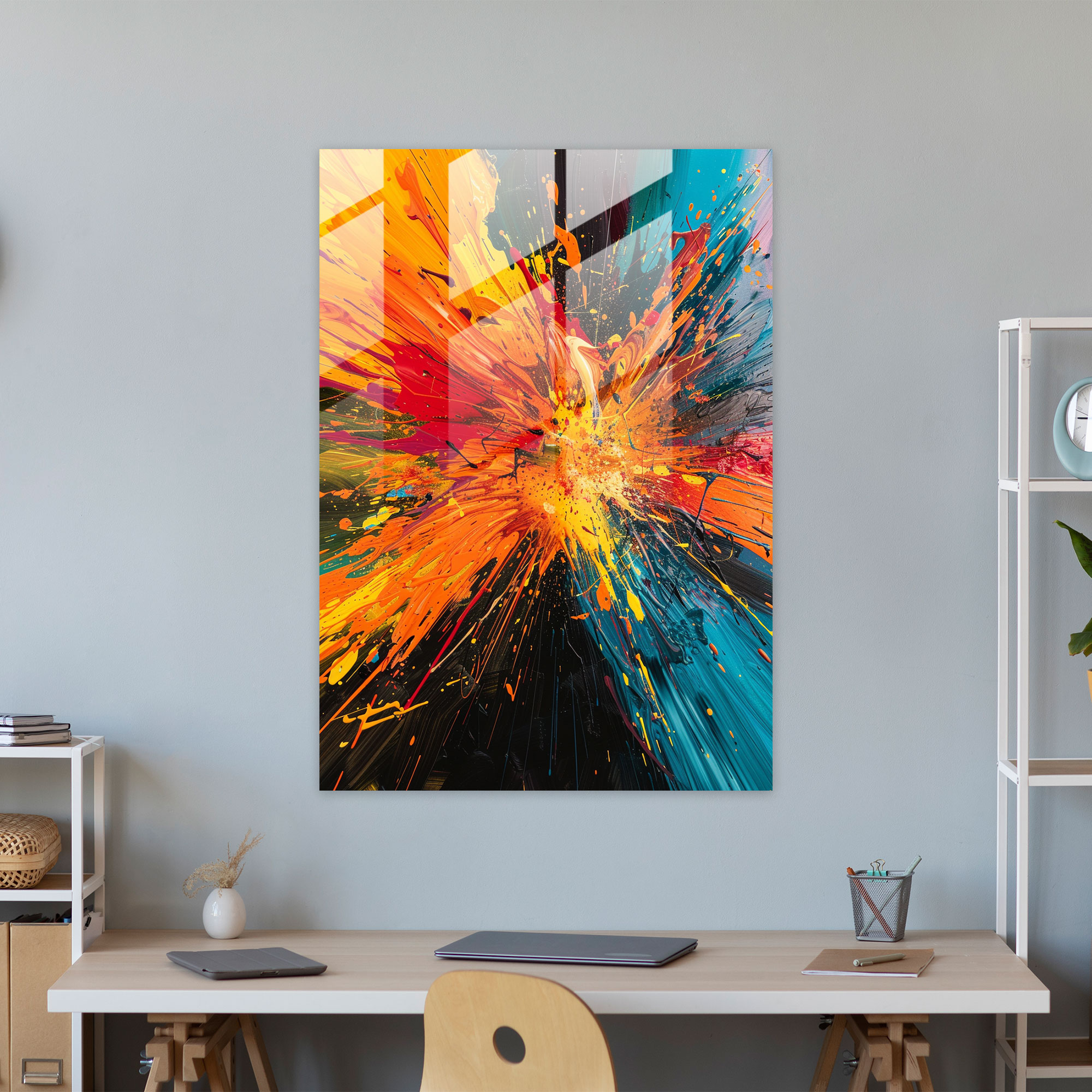 Color Explosion Glass Wall Art - Action Painting, Action Painting, Glass Wall Art, Modern Art