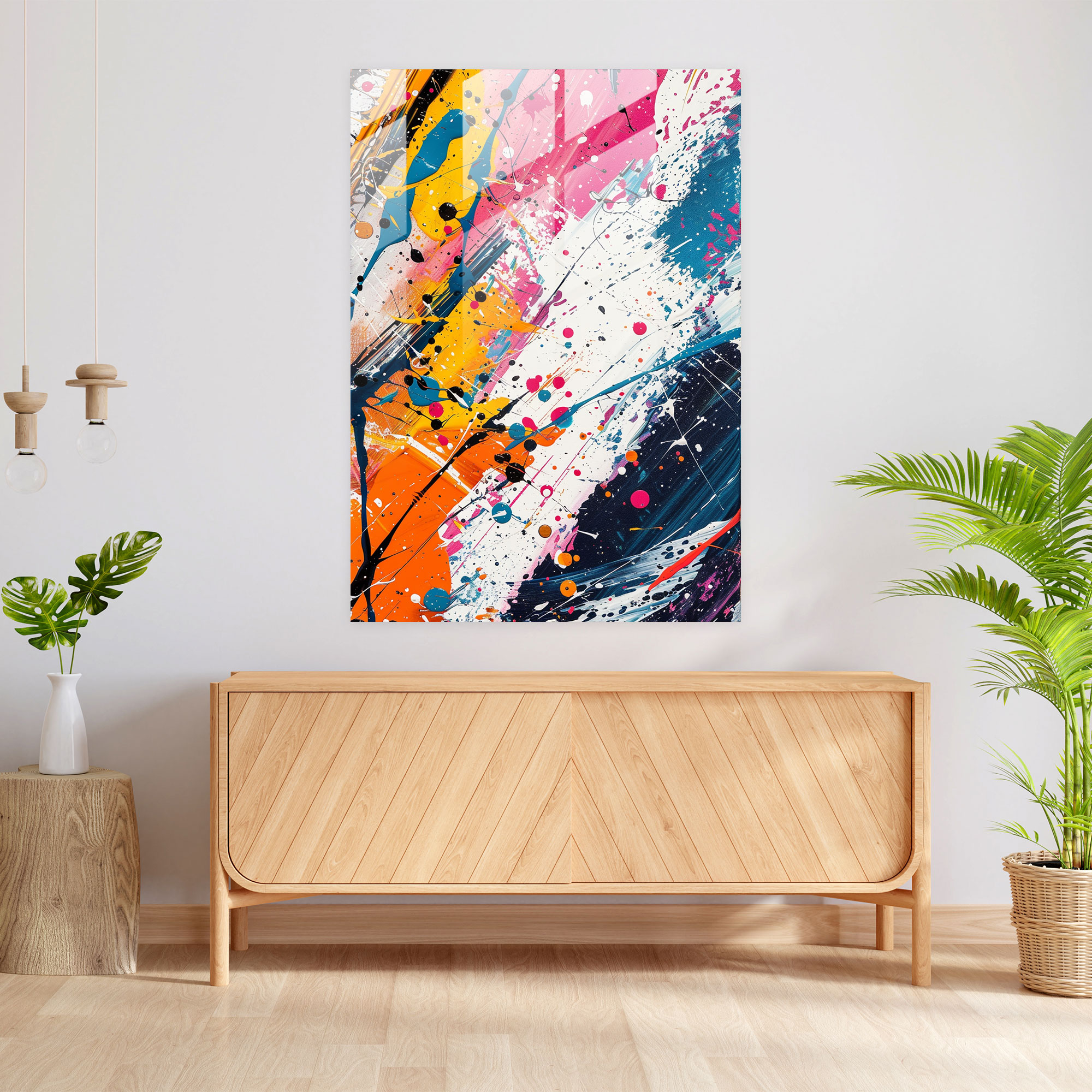Playful Rhythm Glass Print - Action Painting, Action Painting, Wall Decoration, Glass Print