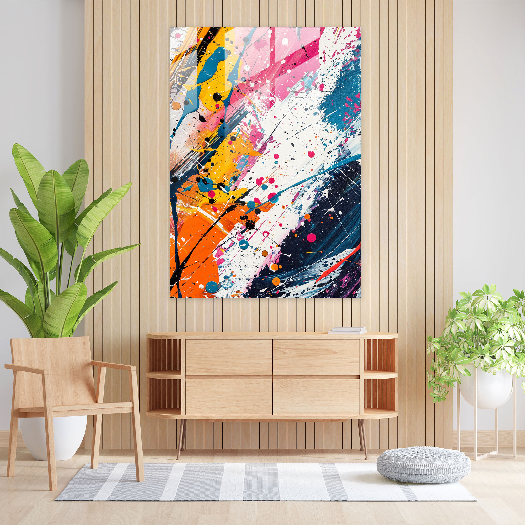 Playful Rhythm Glass Print - Action Painting, Action Painting, Wall Decoration, Glass Print