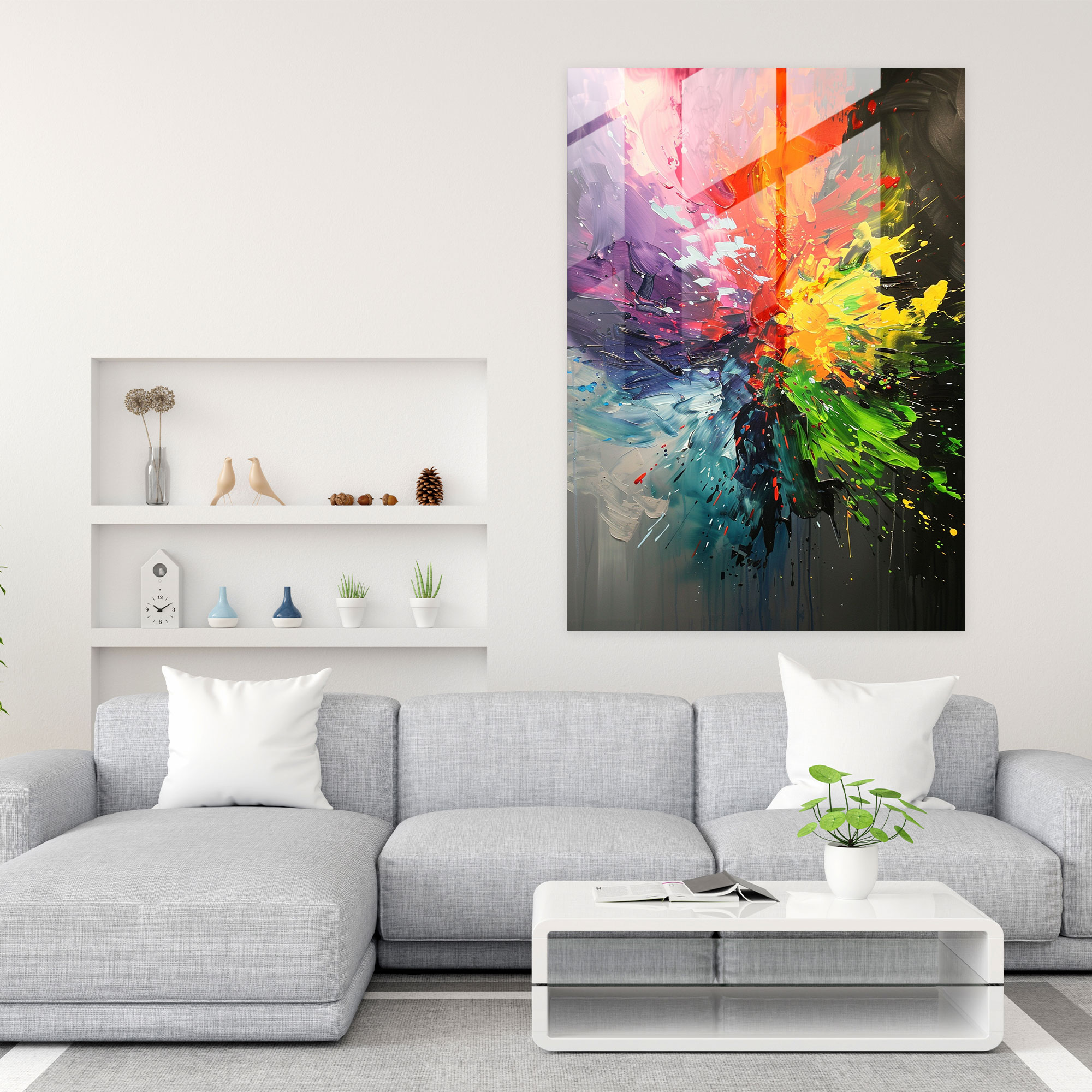Action Painting Home Decoration - Explosive Colors Blending Together - Action Painting, Modern Art, Glass Print, Action Painting