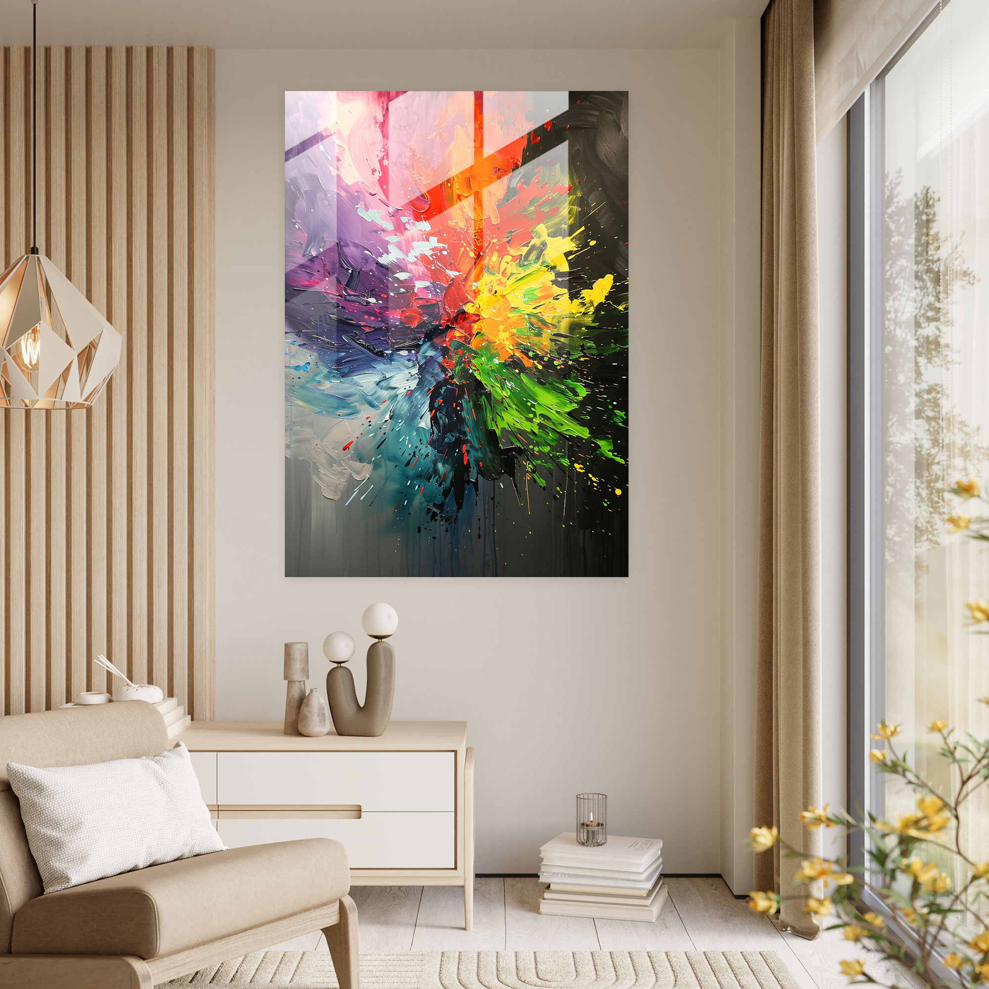 Action Painting Home Decoration - Explosive Colors Blending Together - Action Painting, Modern Art, Glass Print, Action Painting