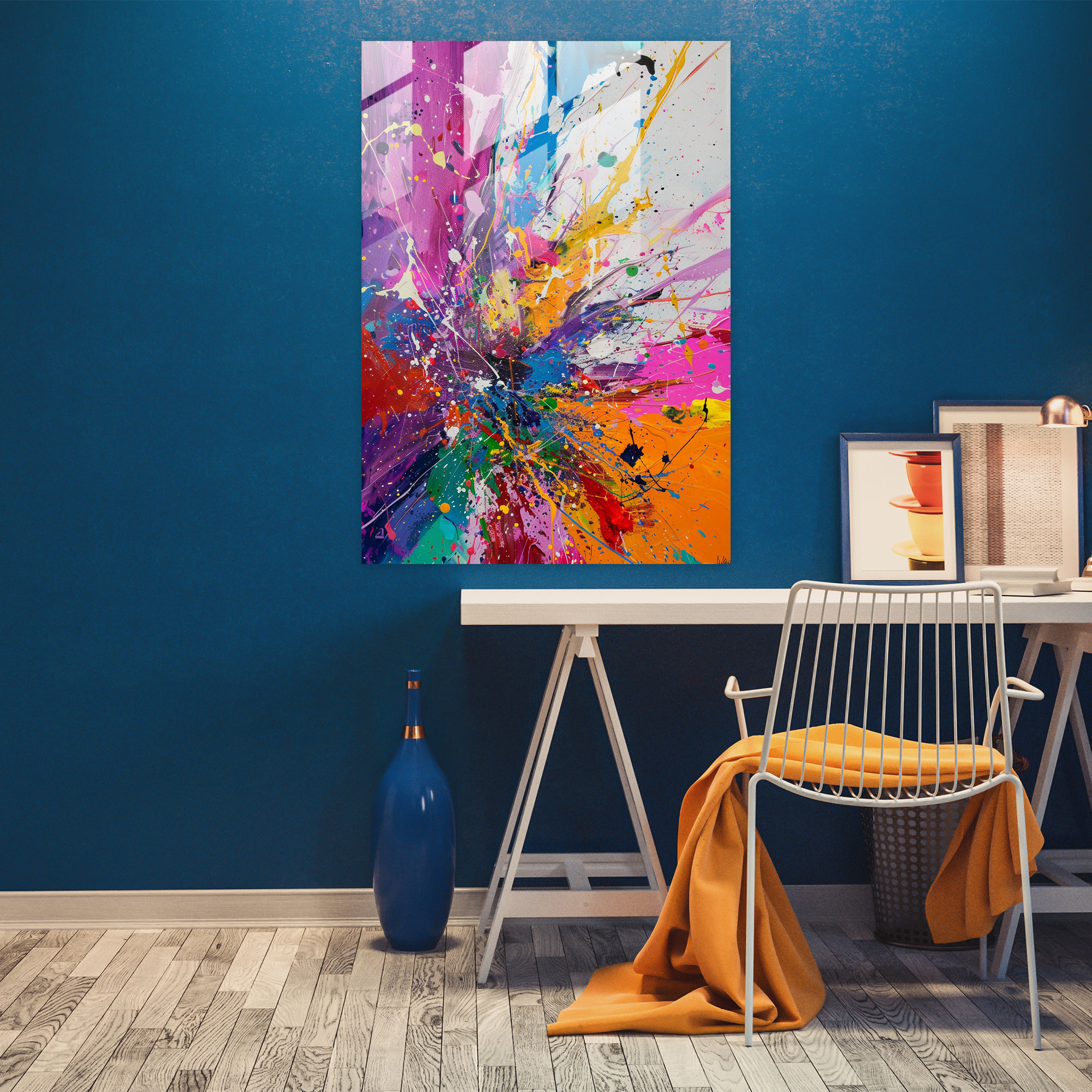 Action Painting Modern Art - Dynamic Splashes Of Color - Action Painting, Action Painting, Modern Art, Glass Print