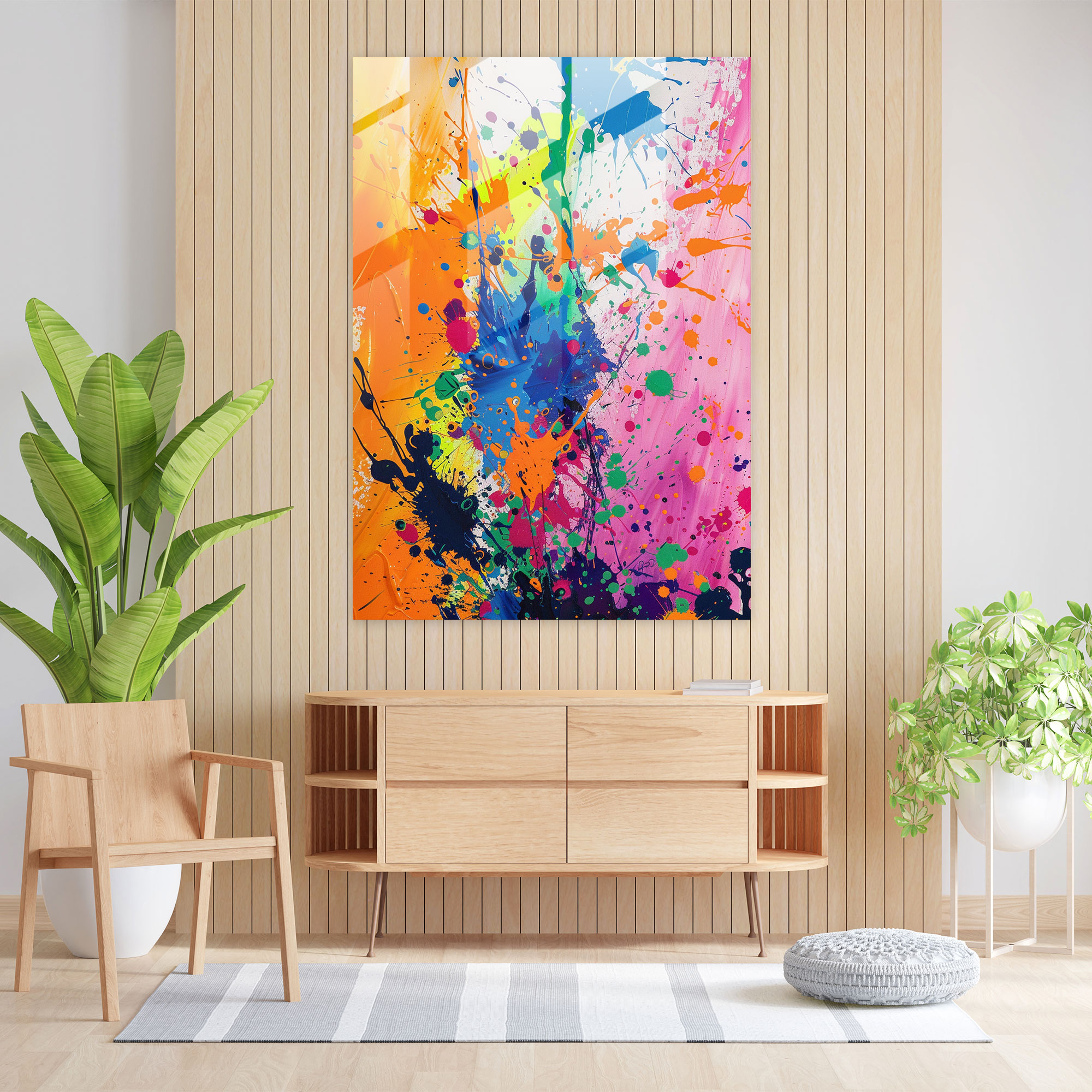 Action Painting Wall Decoration - Vibrant Splatters Of Paint - Action Painting, Modern Art, Action Painting, Glass Print