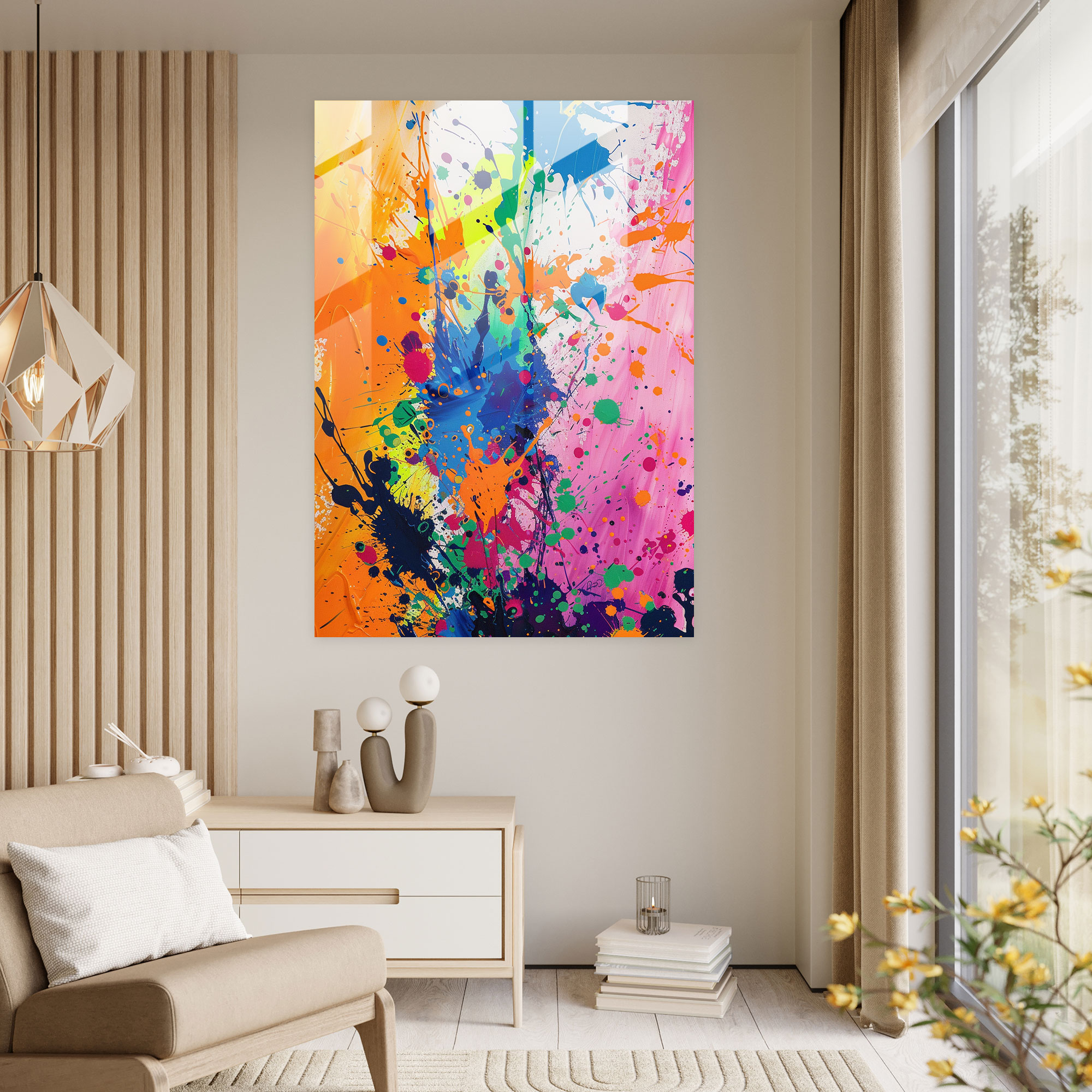 Action Painting Wall Decoration - Vibrant Splatters Of Paint - Action Painting, Modern Art, Action Painting, Glass Print