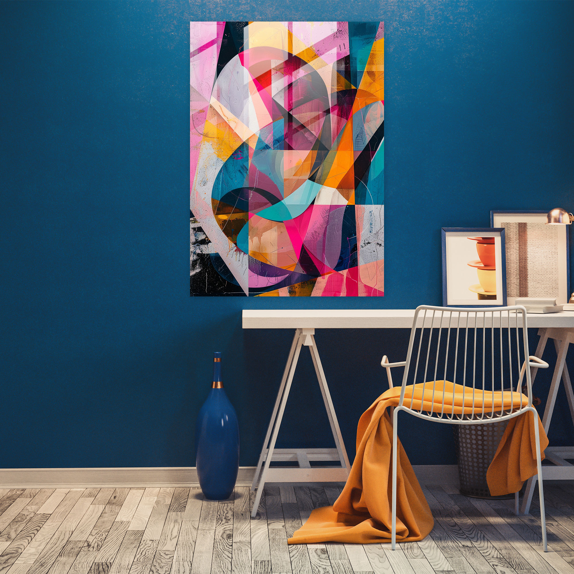 Action Painting Glass Print - Colorful Geometric Abstraction - Action Painting, Geometric Shapes, Glass Print, Home Decoration