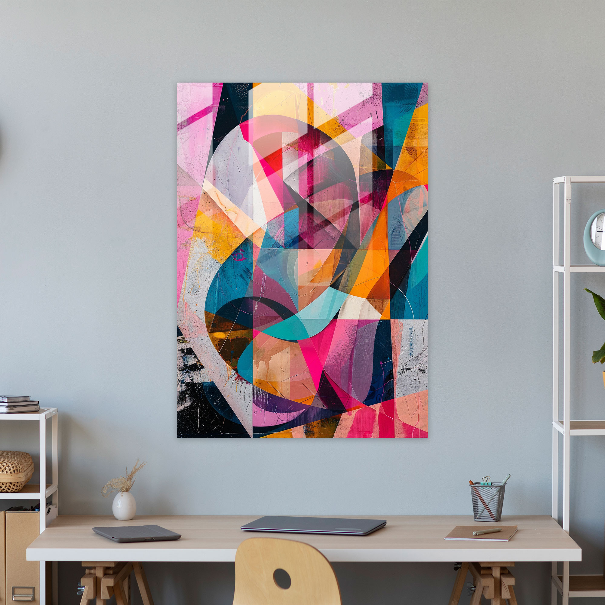 Action Painting Glass Print - Colorful Geometric Abstraction - Action Painting, Geometric Shapes, Glass Print, Home Decoration