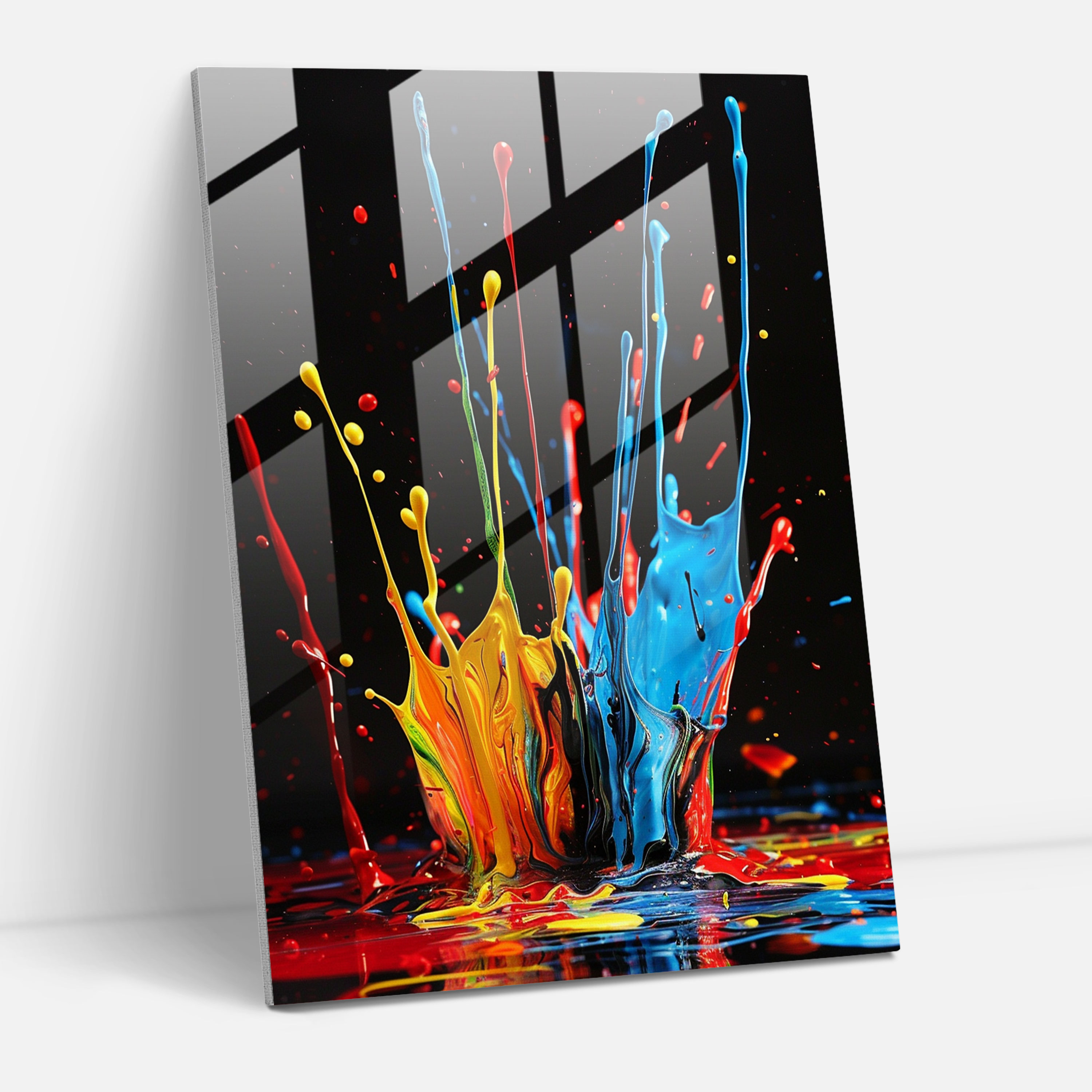 Action Painting Glass Wall Art - Bold Paint Splashes - Action Painting, Bold Colors, Glass Wall Art, Action Painting