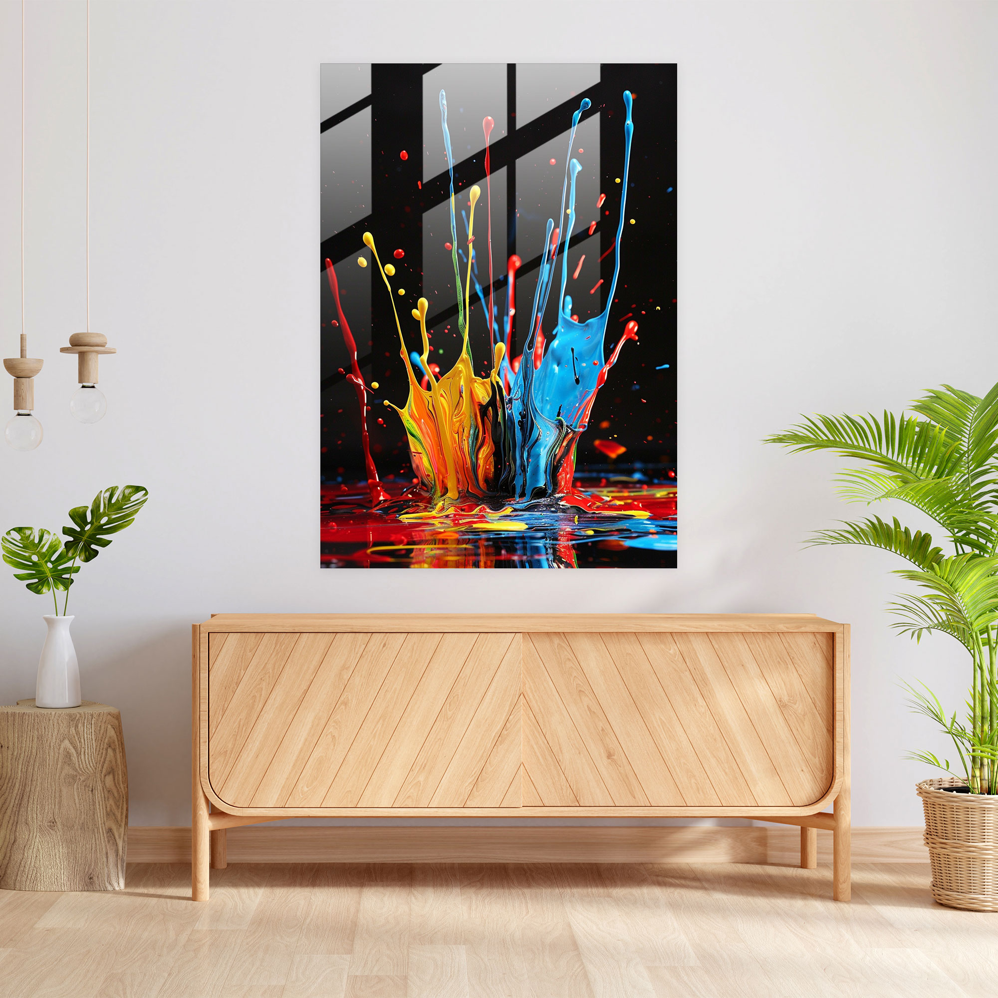 Action Painting Glass Wall Art - Bold Paint Splashes - Action Painting, Bold Colors, Glass Wall Art, Action Painting