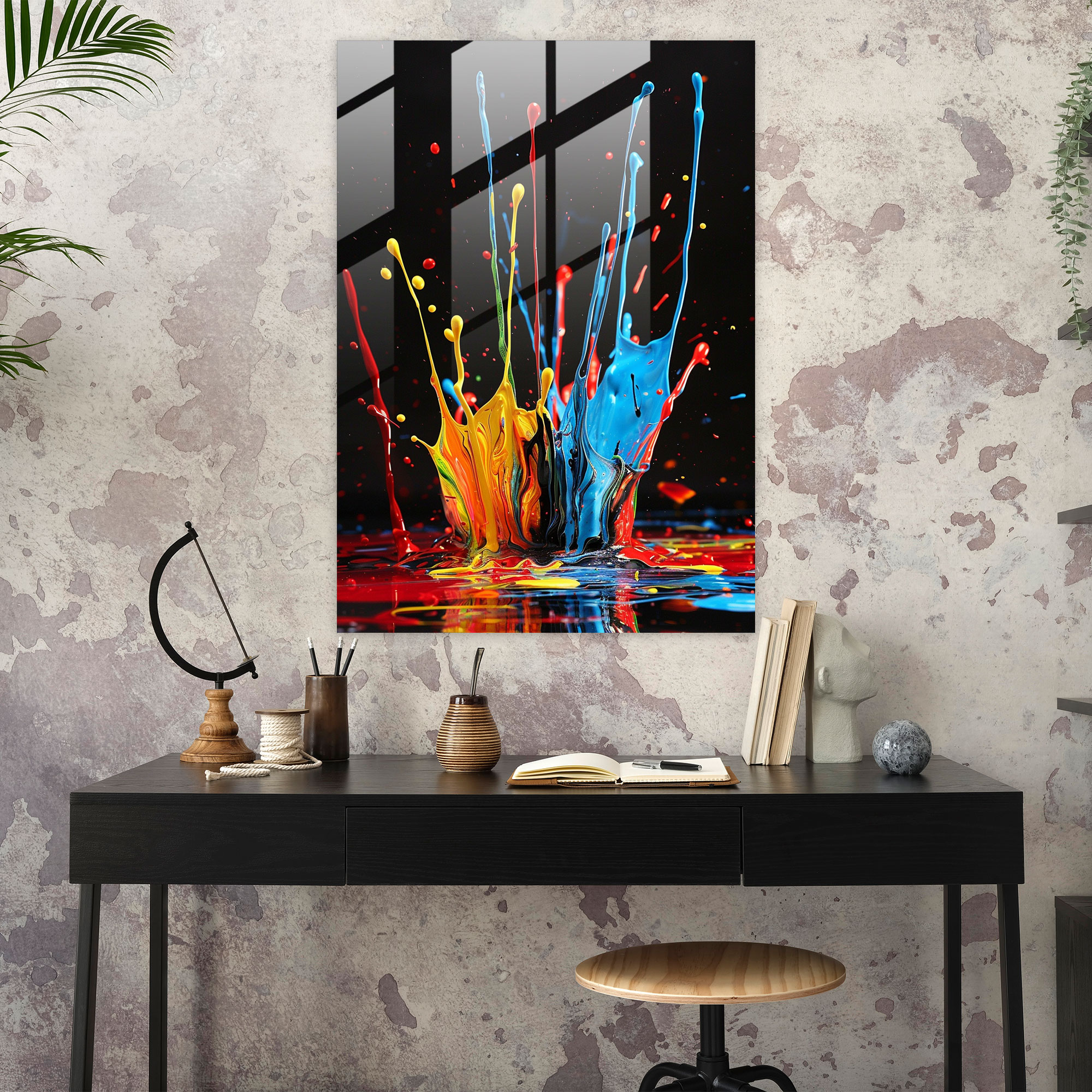 Action Painting Glass Wall Art - Bold Paint Splashes - Action Painting, Bold Colors, Glass Wall Art, Action Painting