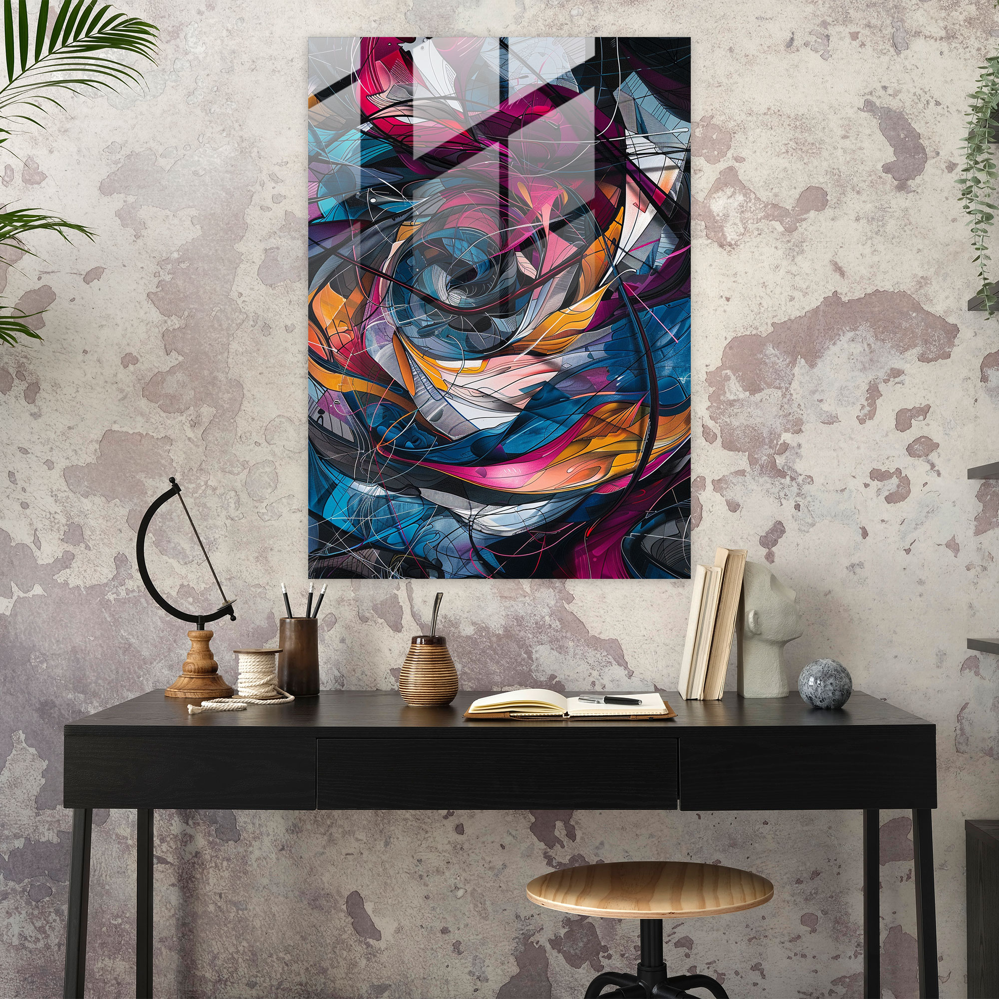 Action Painting Glass Art - Chaotic Harmony - Action Painting, Swirling Lines, Chaotic Harmony, Wall Decoration