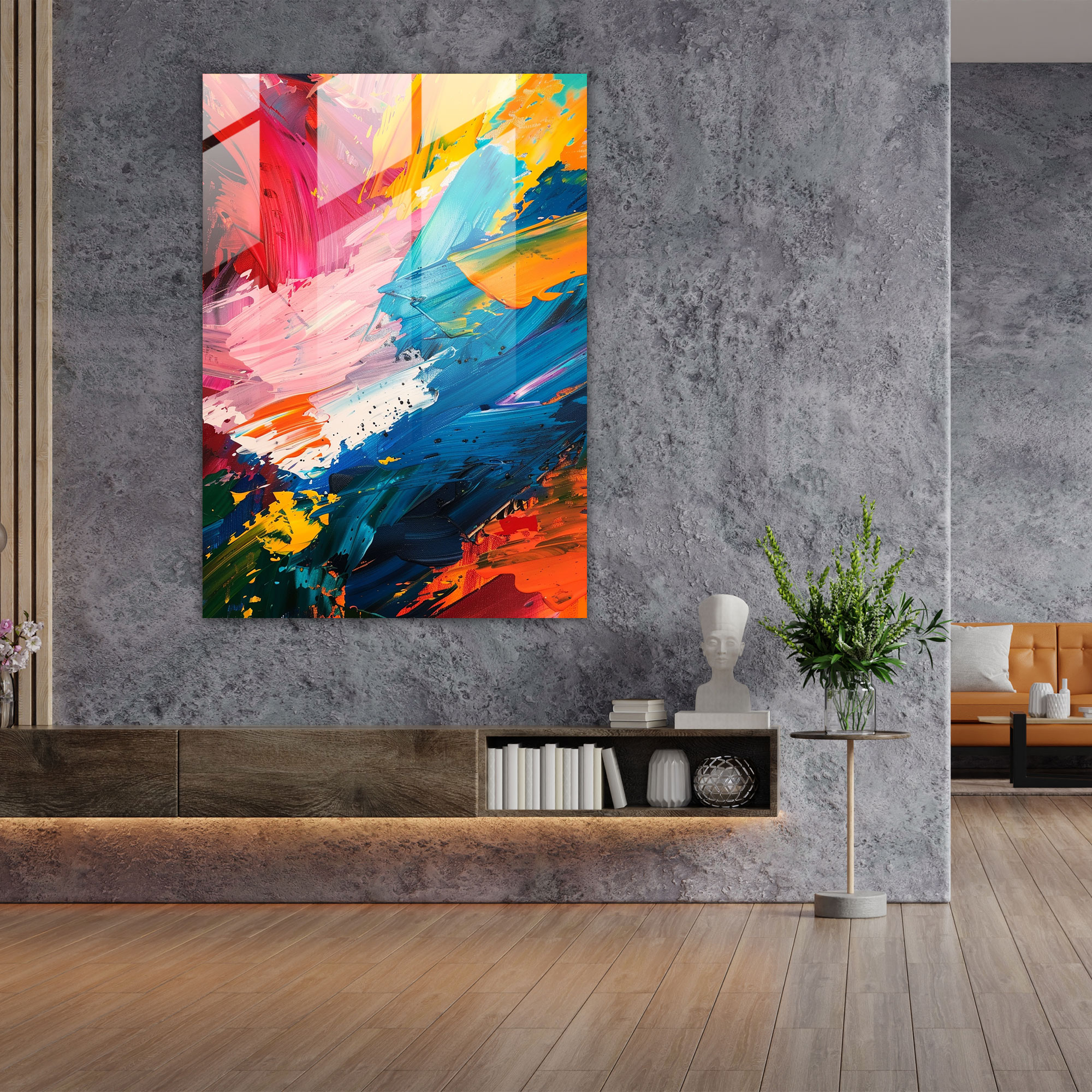Action Painting Glass Print - Vibrant Brush Strokes - Action Painting, Vibrant Colors, Glass Print, Movement