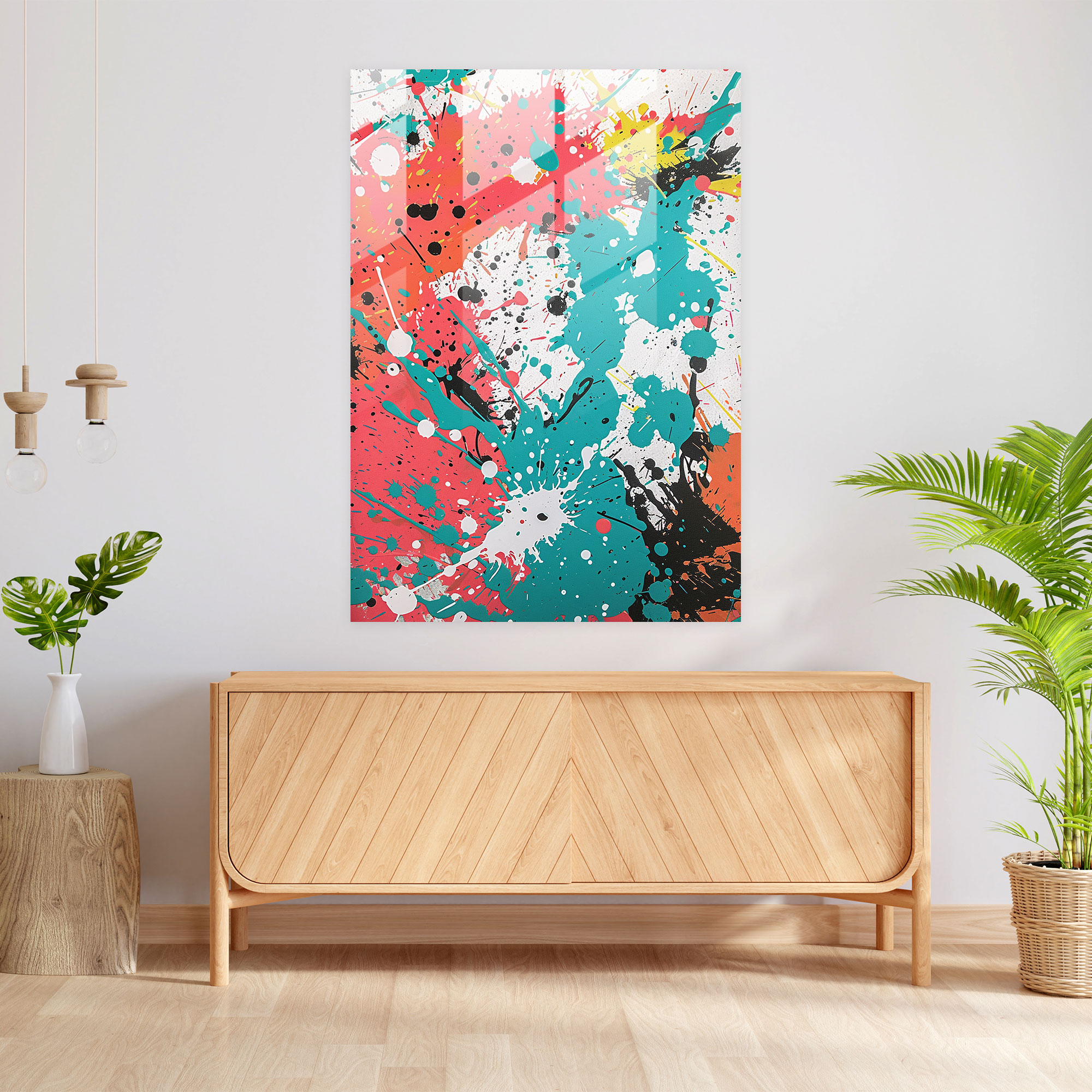 Action Painting Glass Wall Art - Rhythmic Paint Splatters - Action Painting, Paint Splatters, Creativity, Glass Wall Art