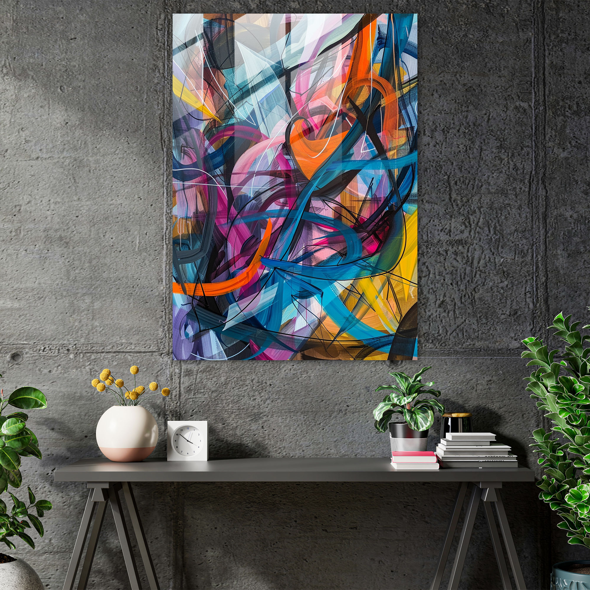 Action Painting Glass Art - Dynamic Intersections - Action Painting, Glass Art, Interwining Lines, Organic Shapes