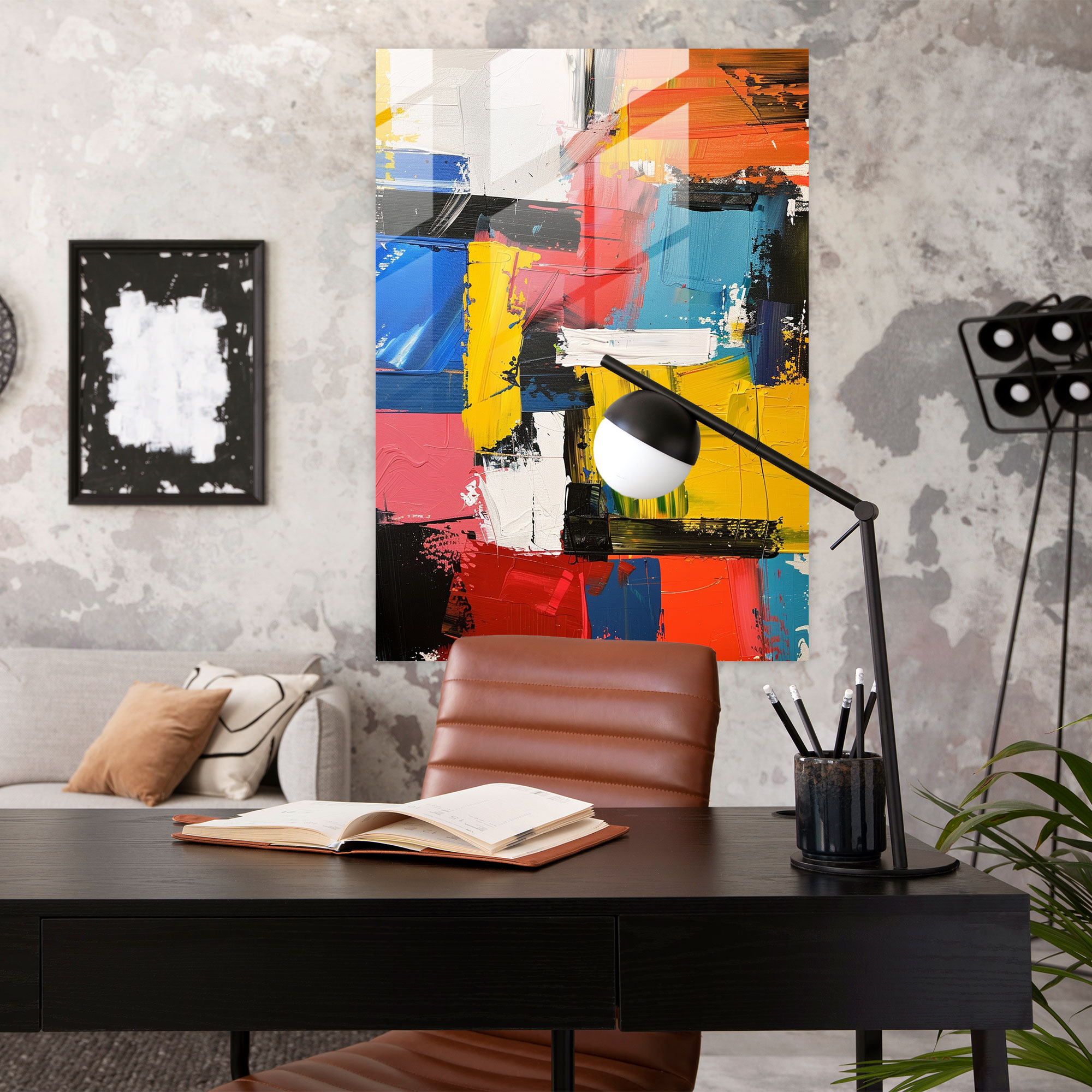 Action Painting Glass Print - Expressive Color Blocks - Action Painting, Glass Print, Depth And Movement, Expressive Brushwork