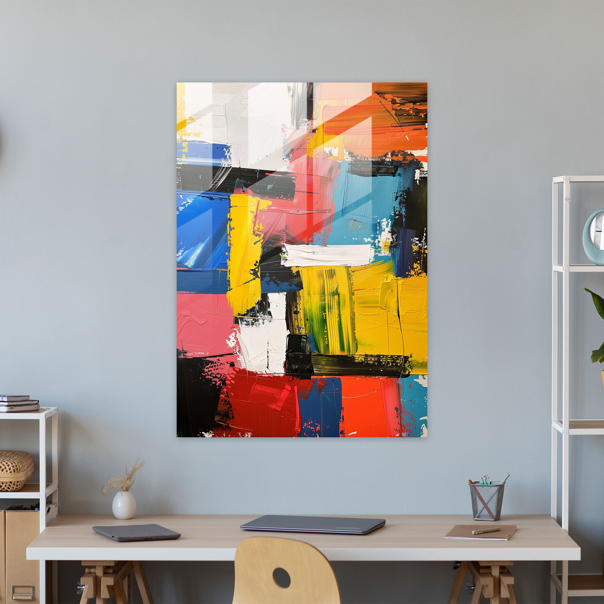 Action Painting Glass Print - Expressive Color Blocks - Action Painting, Glass Print, Depth And Movement, Expressive Brushwork