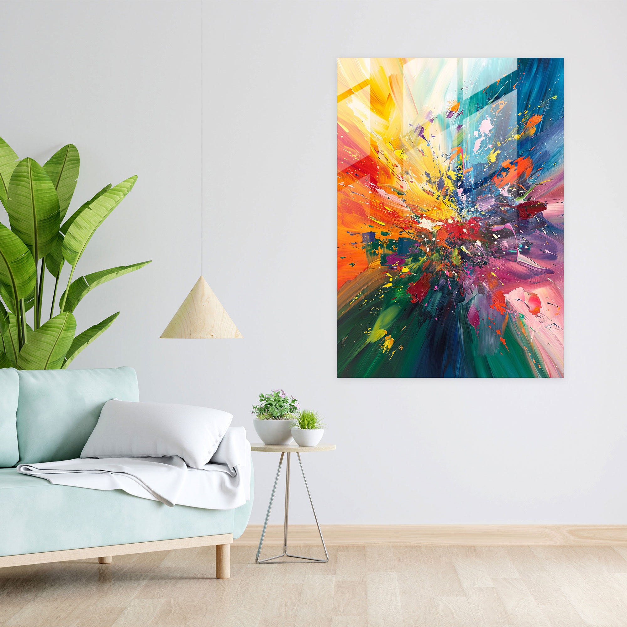 Action Painting Glass Wall Art - Vibrant Color Bursts - Action Painting, Vibrant Colors, Action Painting, Glass Wall Art