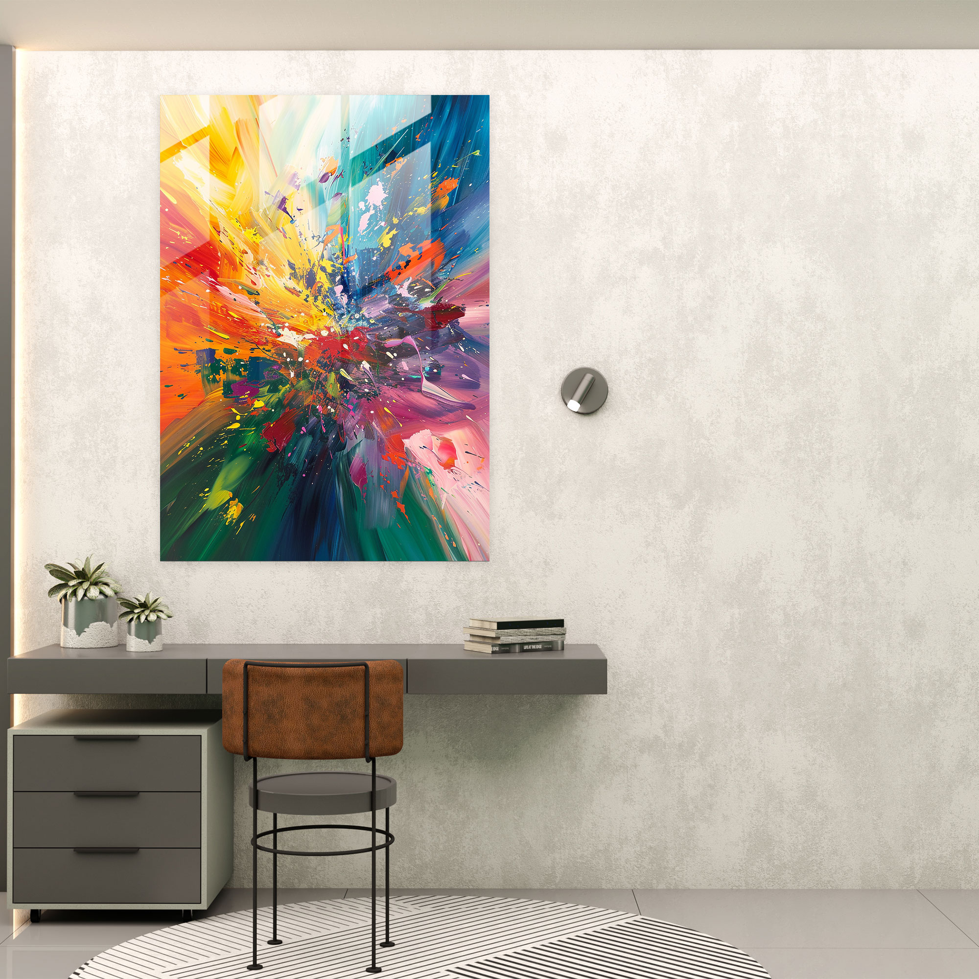 Action Painting Glass Wall Art - Vibrant Color Bursts - Action Painting, Vibrant Colors, Action Painting, Glass Wall Art