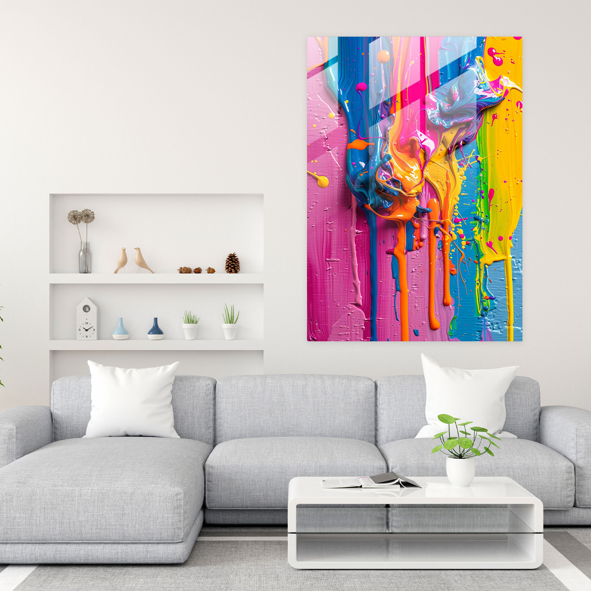 Action Painting Glass Print - Spontaneous Paint Drips - Action Painting, Glass Print, Spontaneous Splatters, Expressive Arrangement