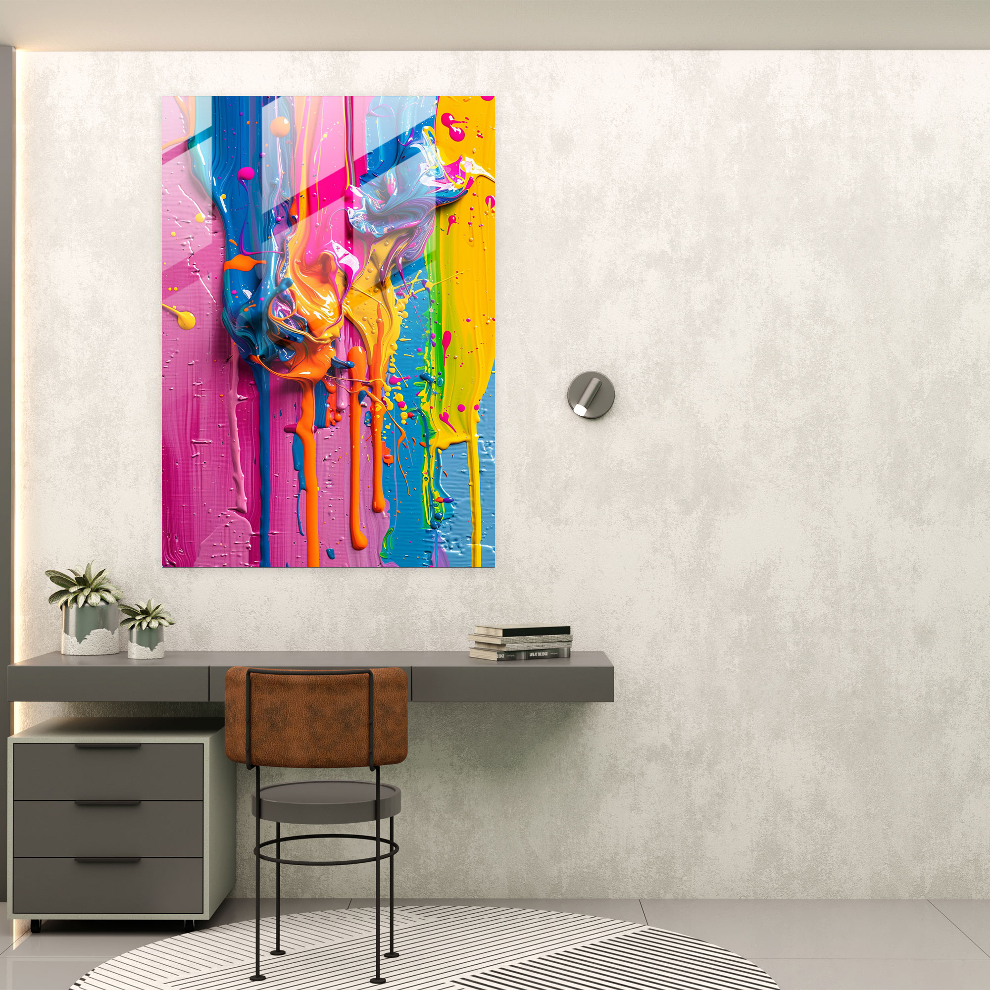 Action Painting Glass Print - Spontaneous Paint Drips - Action Painting, Glass Print, Spontaneous Splatters, Expressive Arrangement