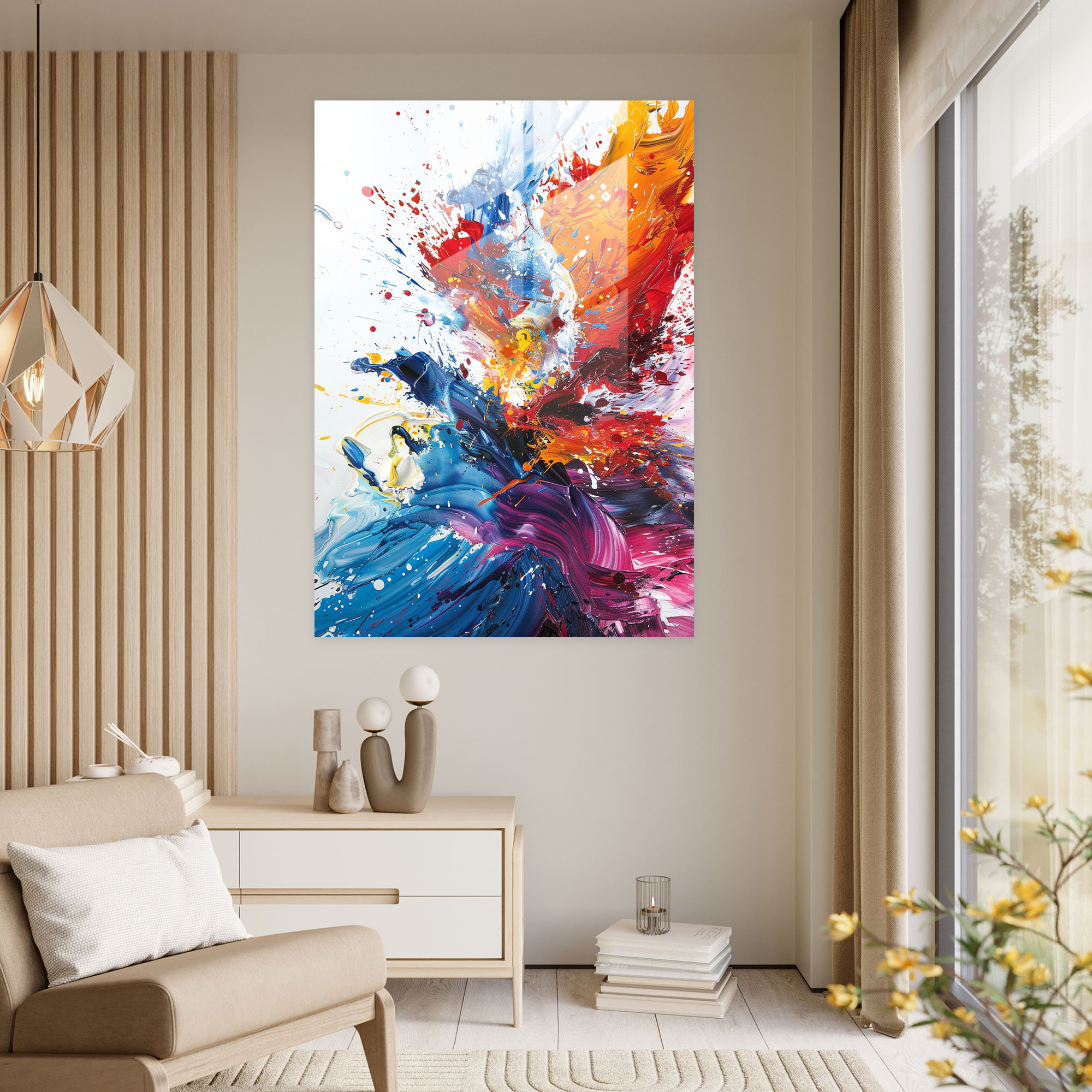 Energetic Action Painting Glass Wall Art - Action Painting, Home Decoration, Glass Wall Art, Wall Decoration