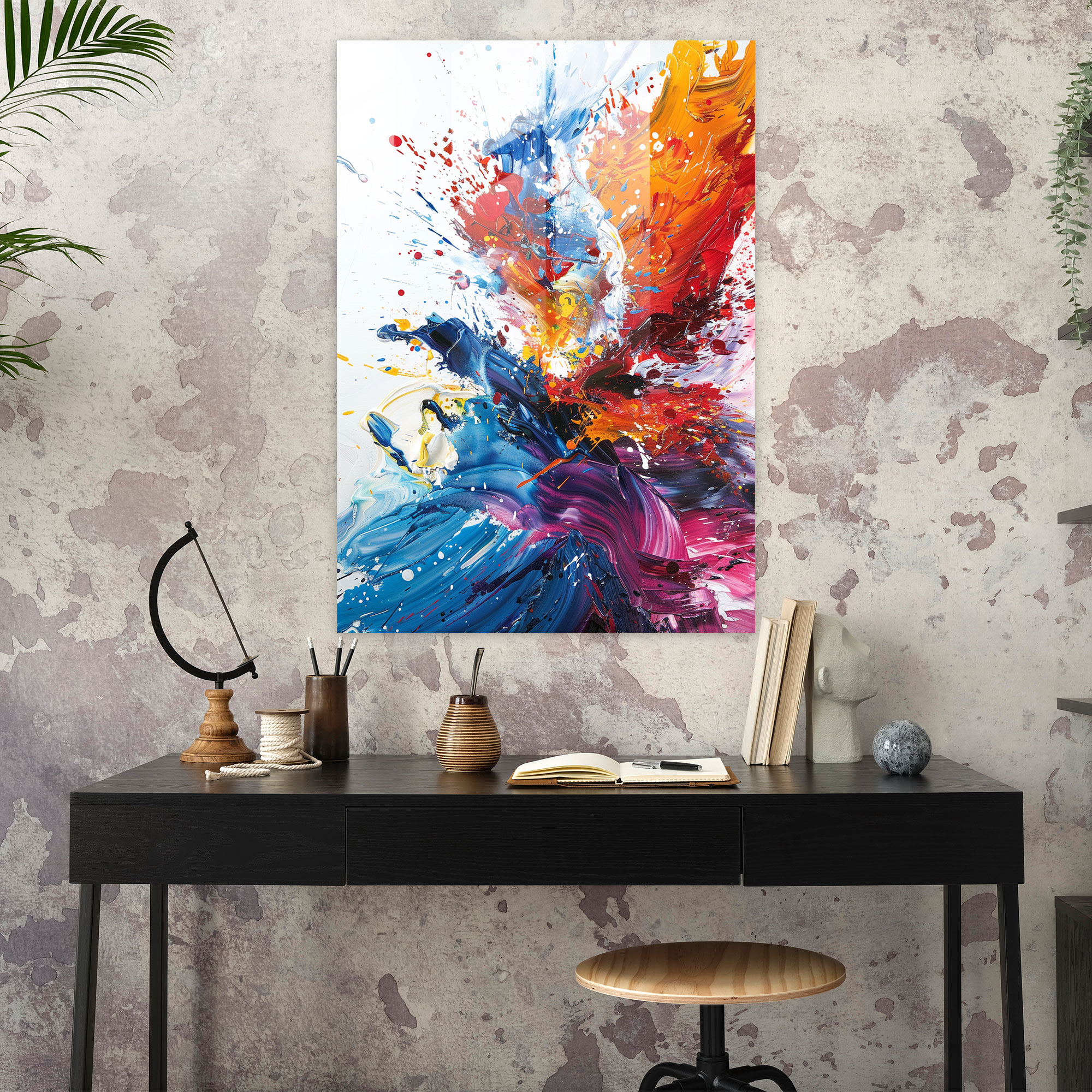 Energetic Action Painting Glass Wall Art - Action Painting, Home Decoration, Glass Wall Art, Wall Decoration