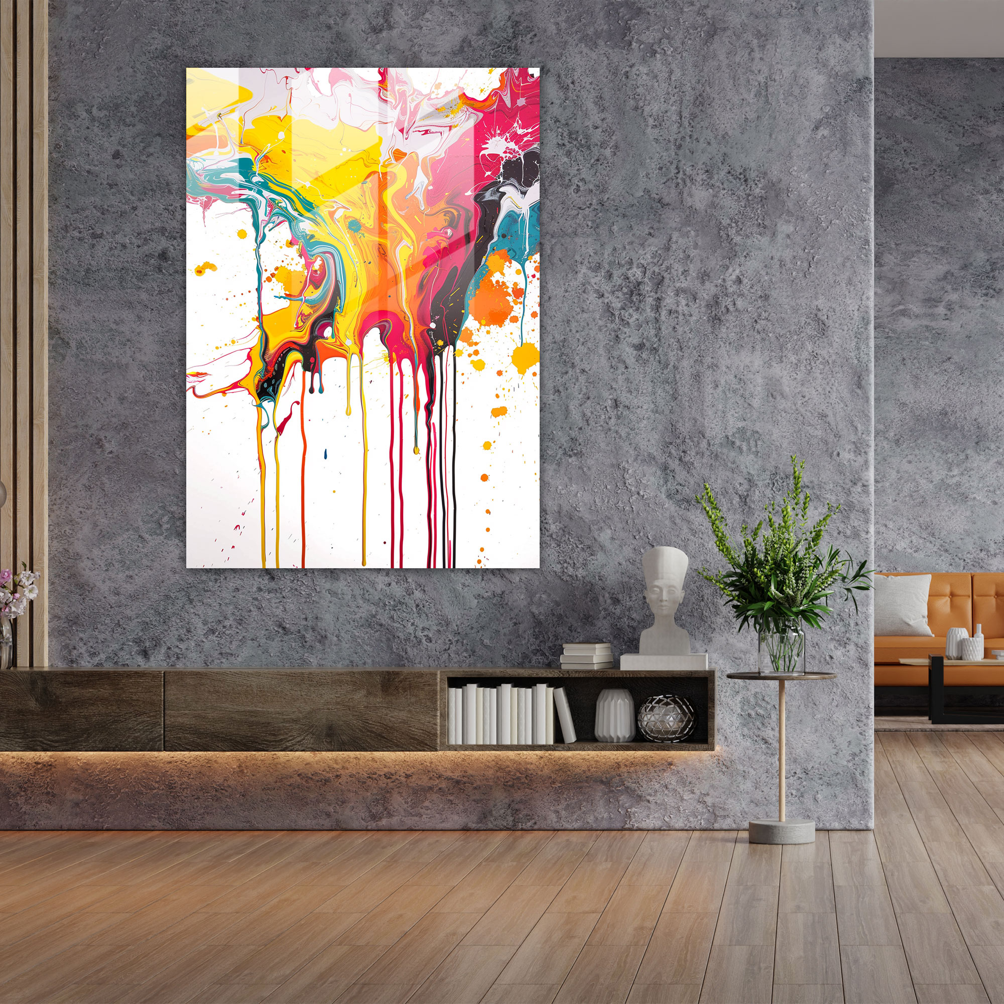 Rhythmic Paint Drips Glass Print - Action Painting, Action Painting, Home Decoration, Glass Wall Art