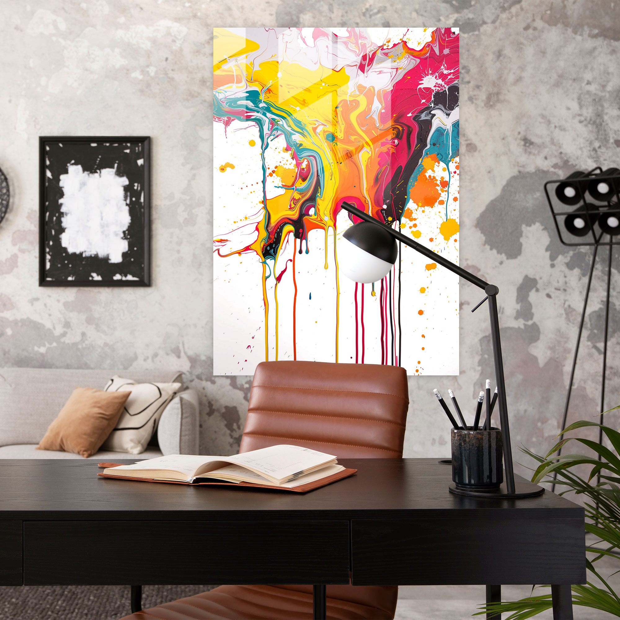 Rhythmic Paint Drips Glass Print - Action Painting, Action Painting, Home Decoration, Glass Wall Art