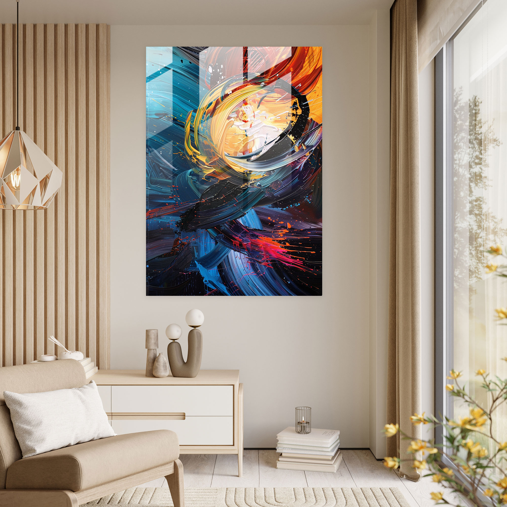 Swirling Lines Glass Print - Action Painting, Glass Wall Art, Glass Print, Wall Decoration