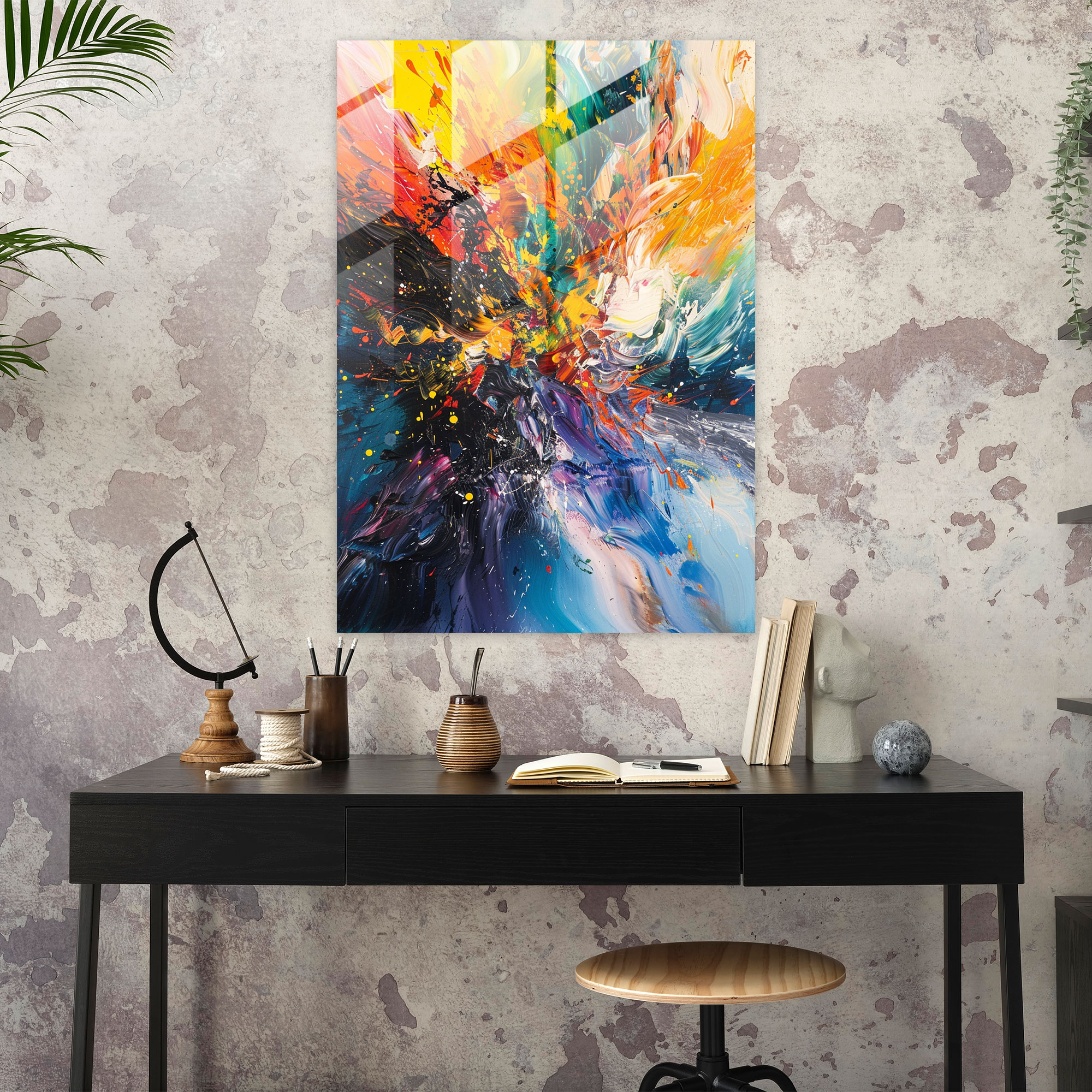 Chaotic Brushwork Glass Print - Action Painting, Wall Decoration, Glass Wall Art, Glass Print