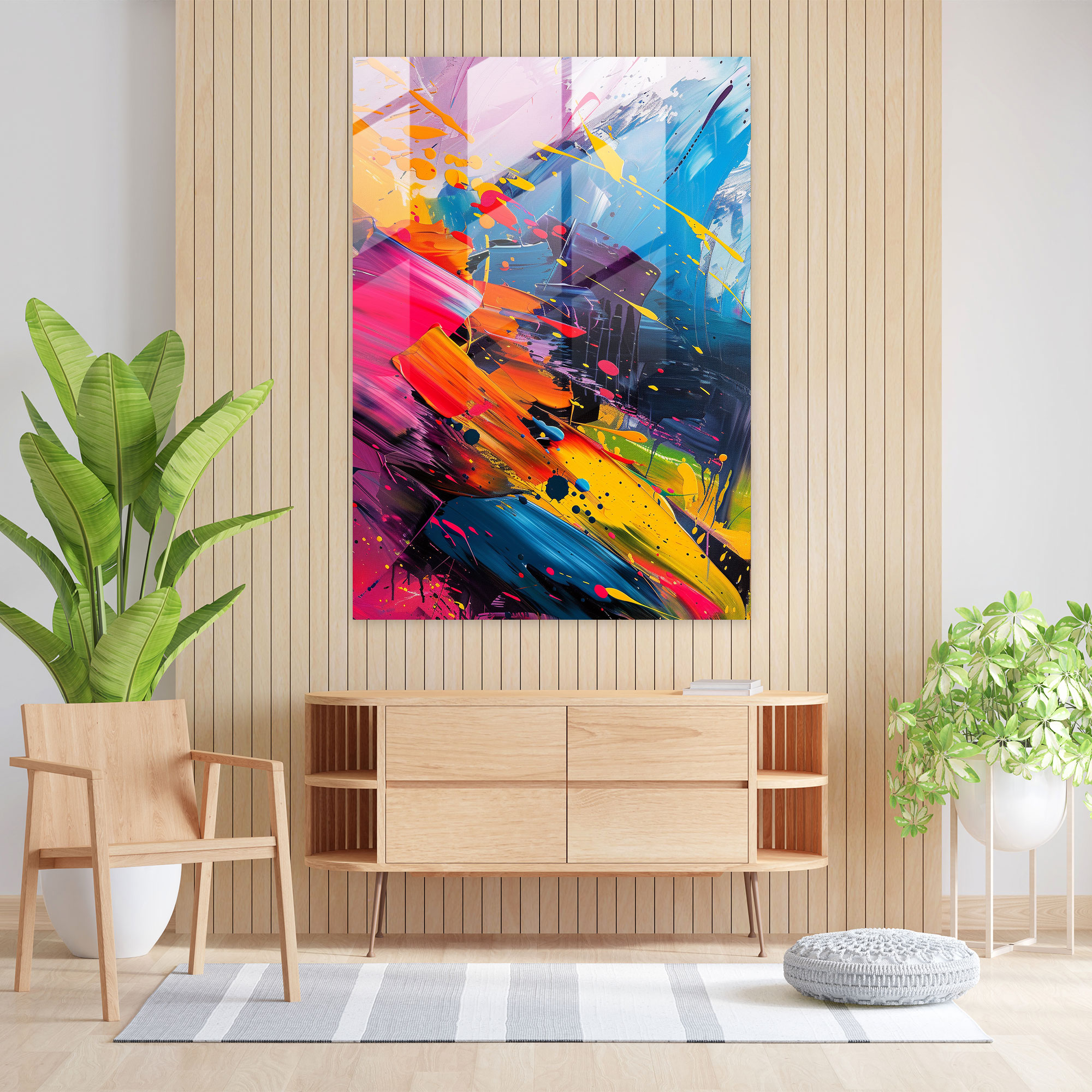 Action Painting Glass Print - Action Painting, Wall Decoration, Glass Art, Action Painting