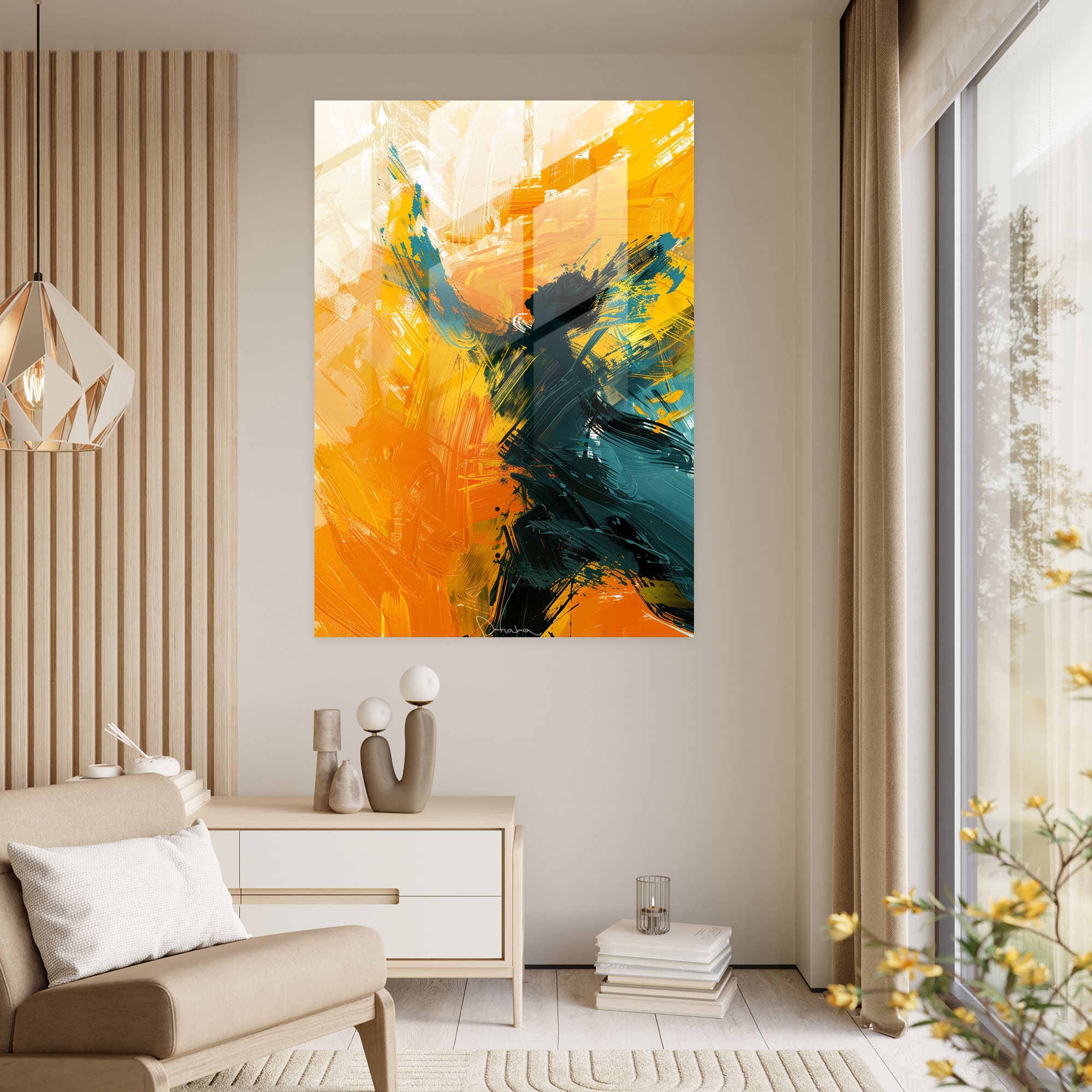 Dynamic Action Painting Glass Wall Art - Action Painting, Wall Decoration, Modern Art, Glass Wall Art