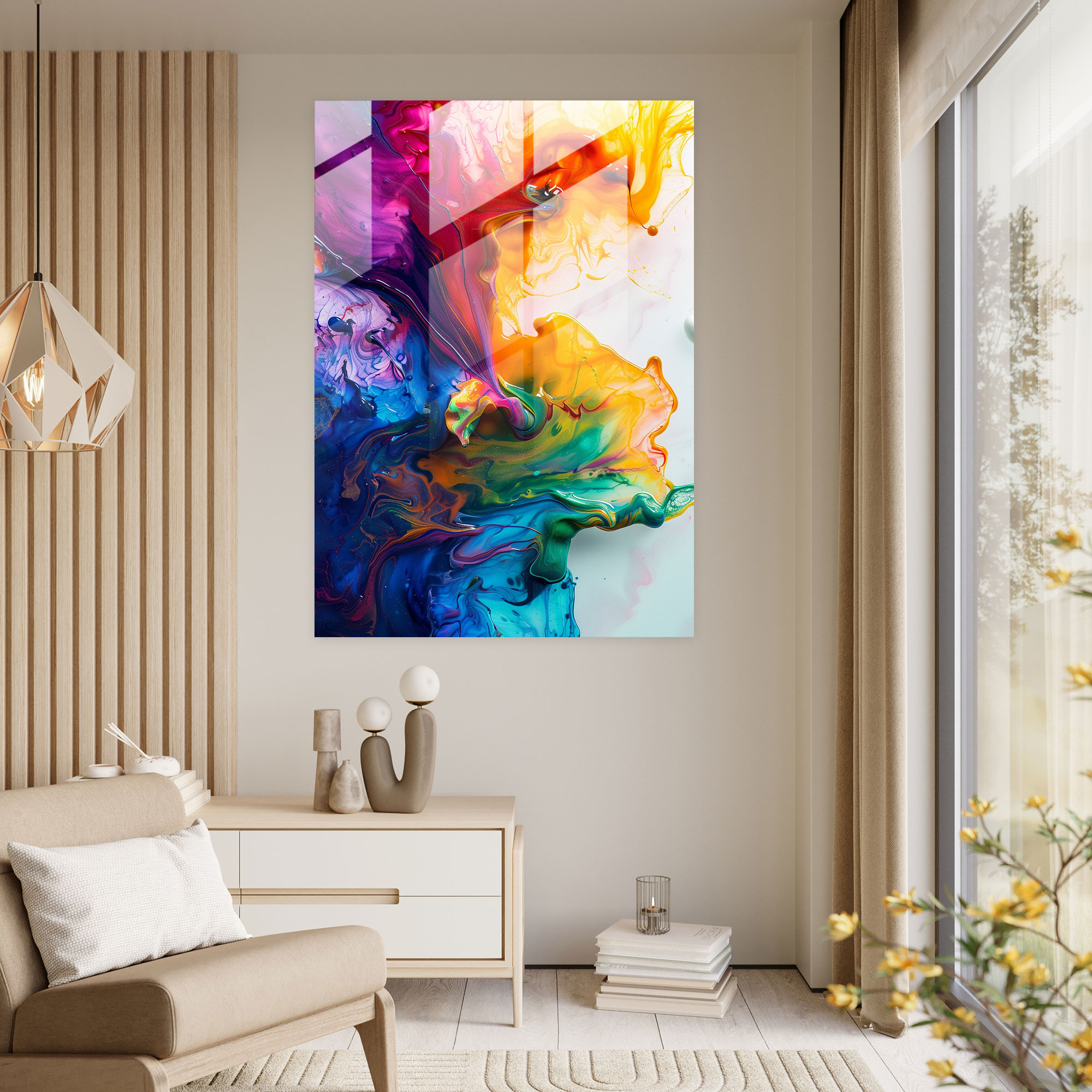 Vibrant Action Painting Glass Art - Action Painting, Modern Art, Glass Art, Home Decoration
