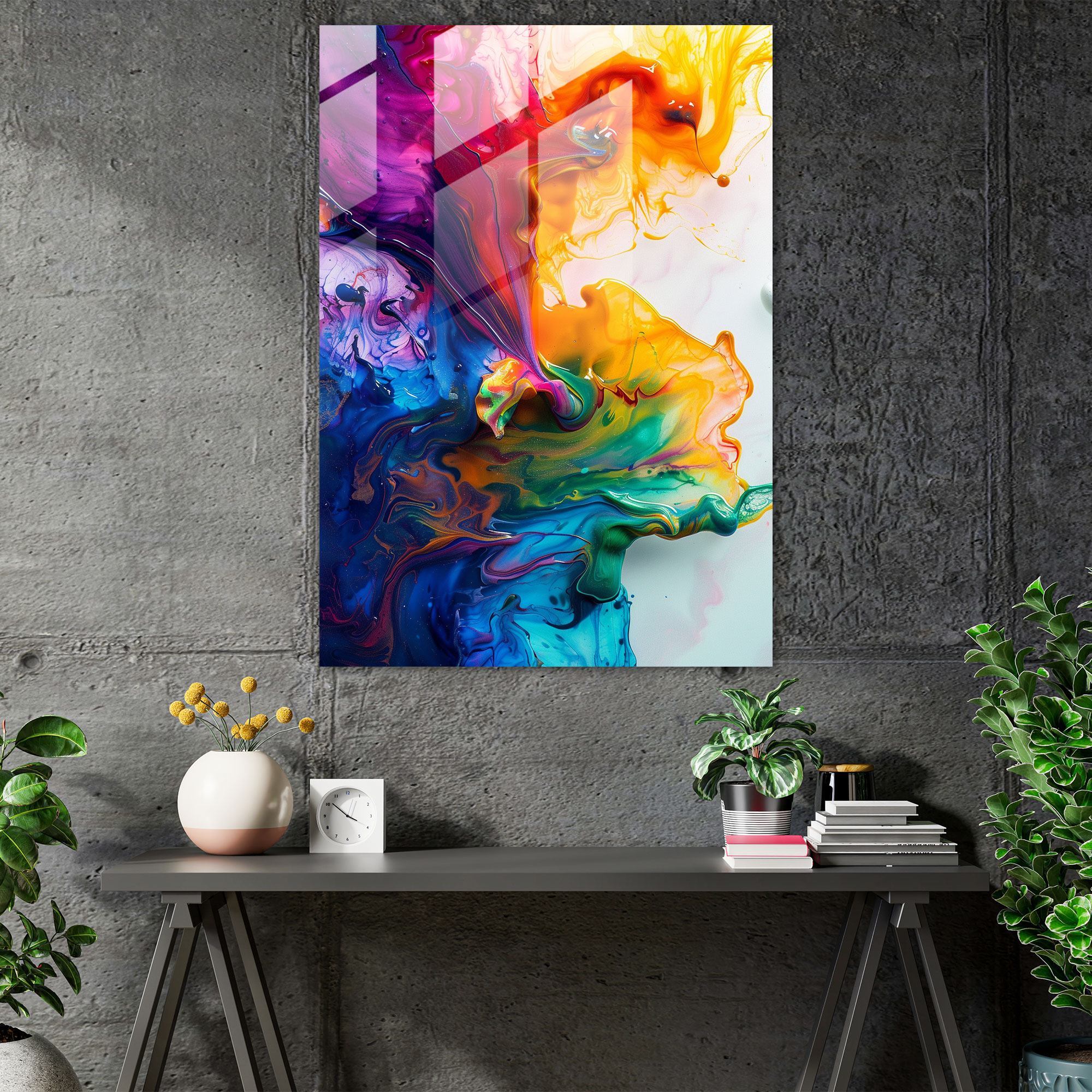 Vibrant Action Painting Glass Art - Action Painting, Modern Art, Glass Art, Home Decoration