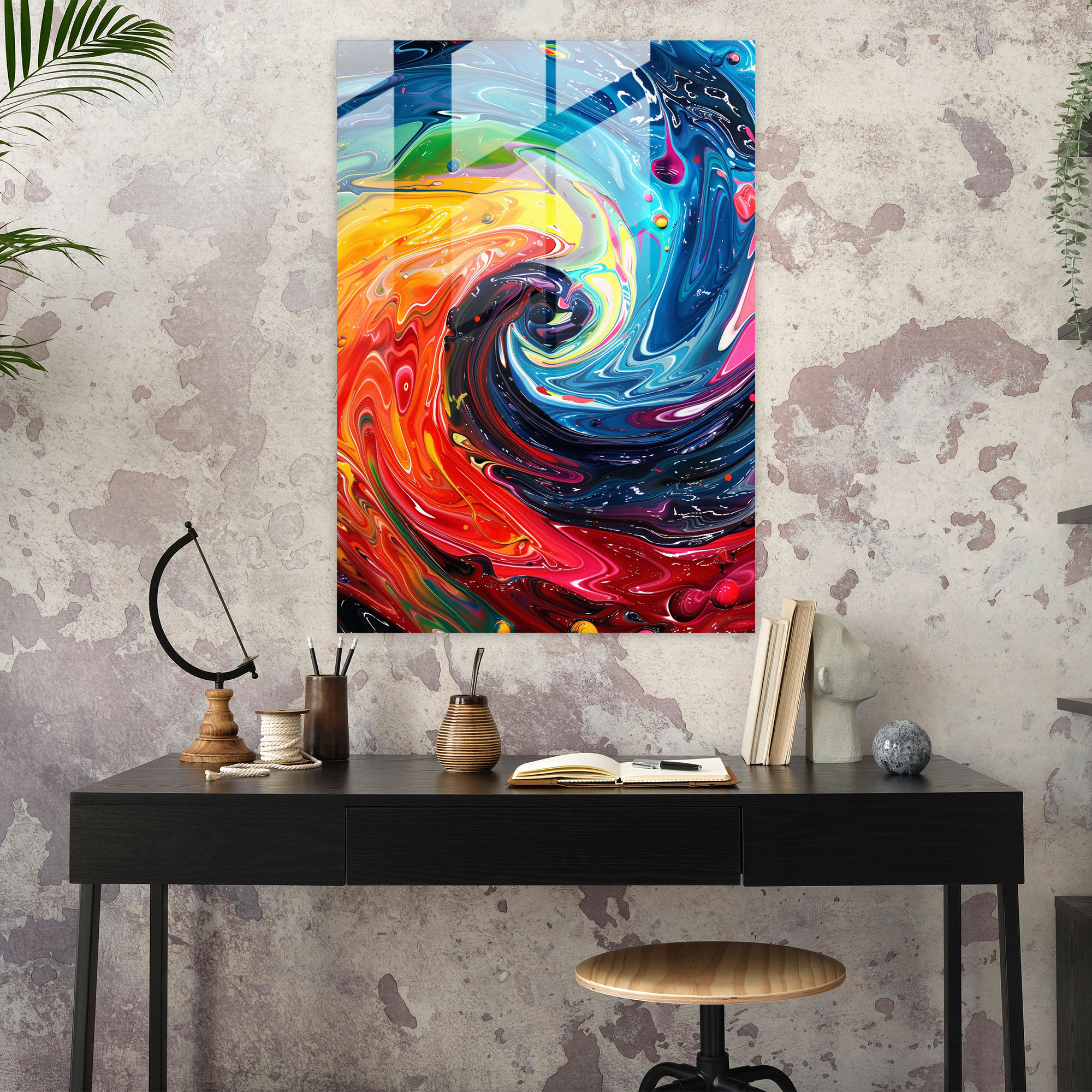 Swirling Action Painting Glass Wall Art - Action Painting, Action Painting, Wall Decoration, Home Decoration