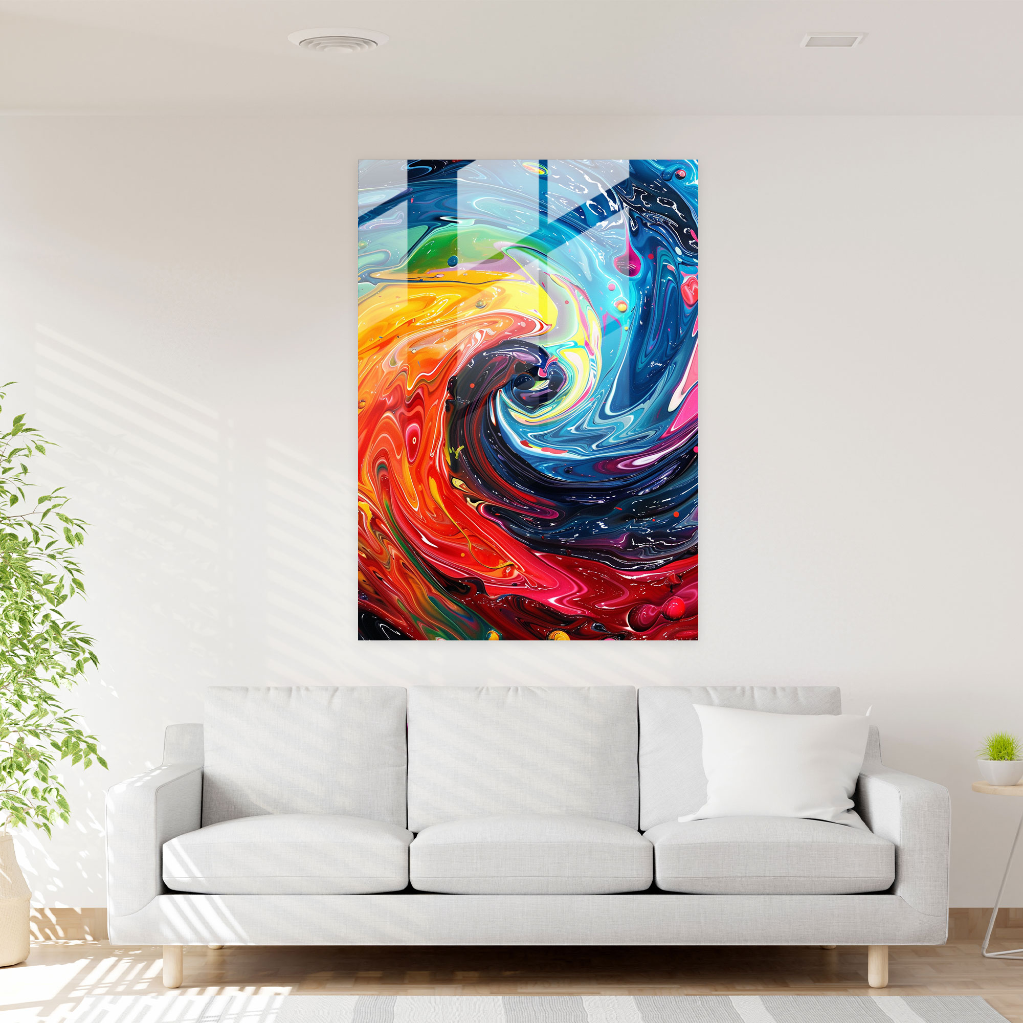 Swirling Action Painting Glass Wall Art - Action Painting, Action Painting, Wall Decoration, Home Decoration
