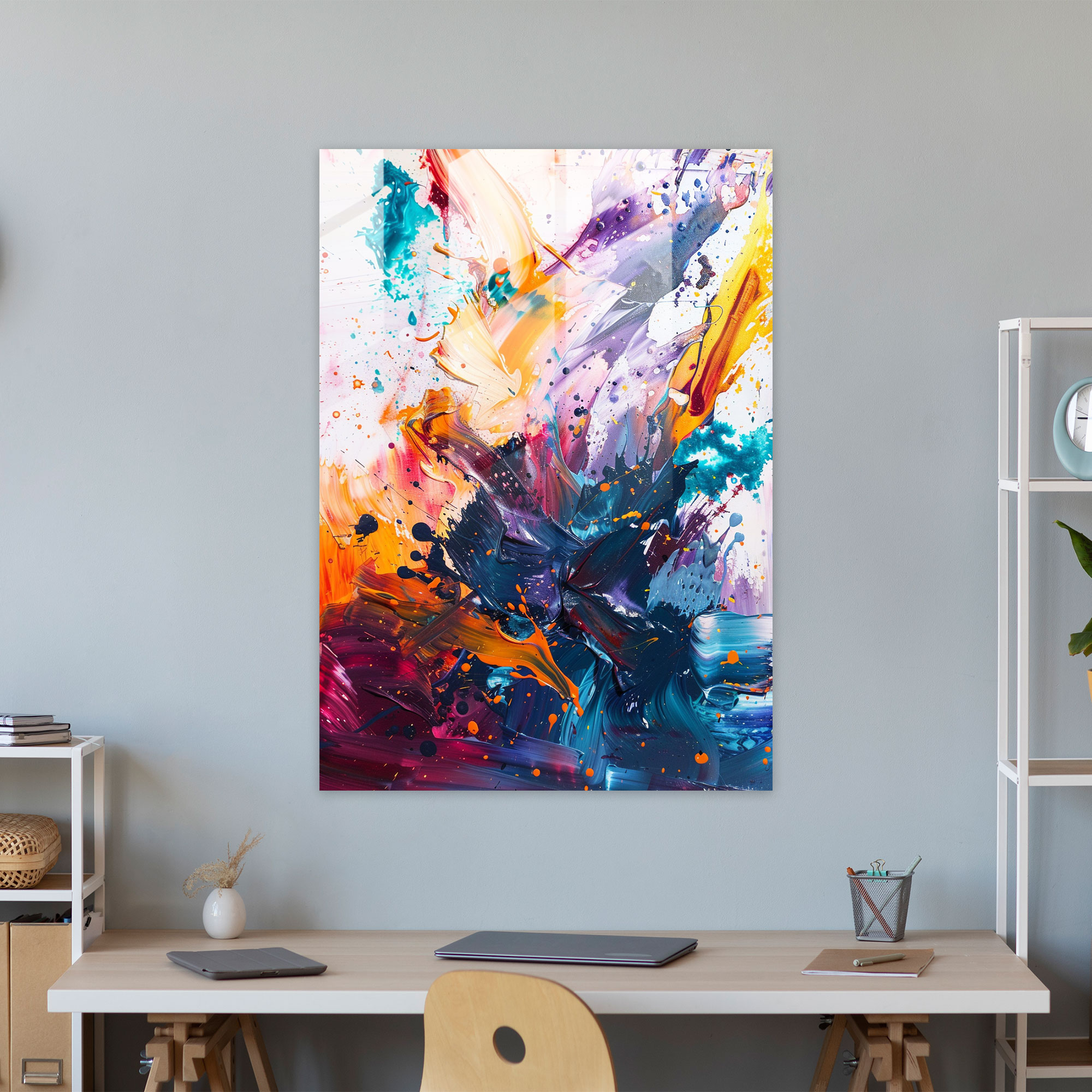 Chaotic Splashes Glass Print - Action Painting, Wall Decoration, Home Decoration, Modern Art