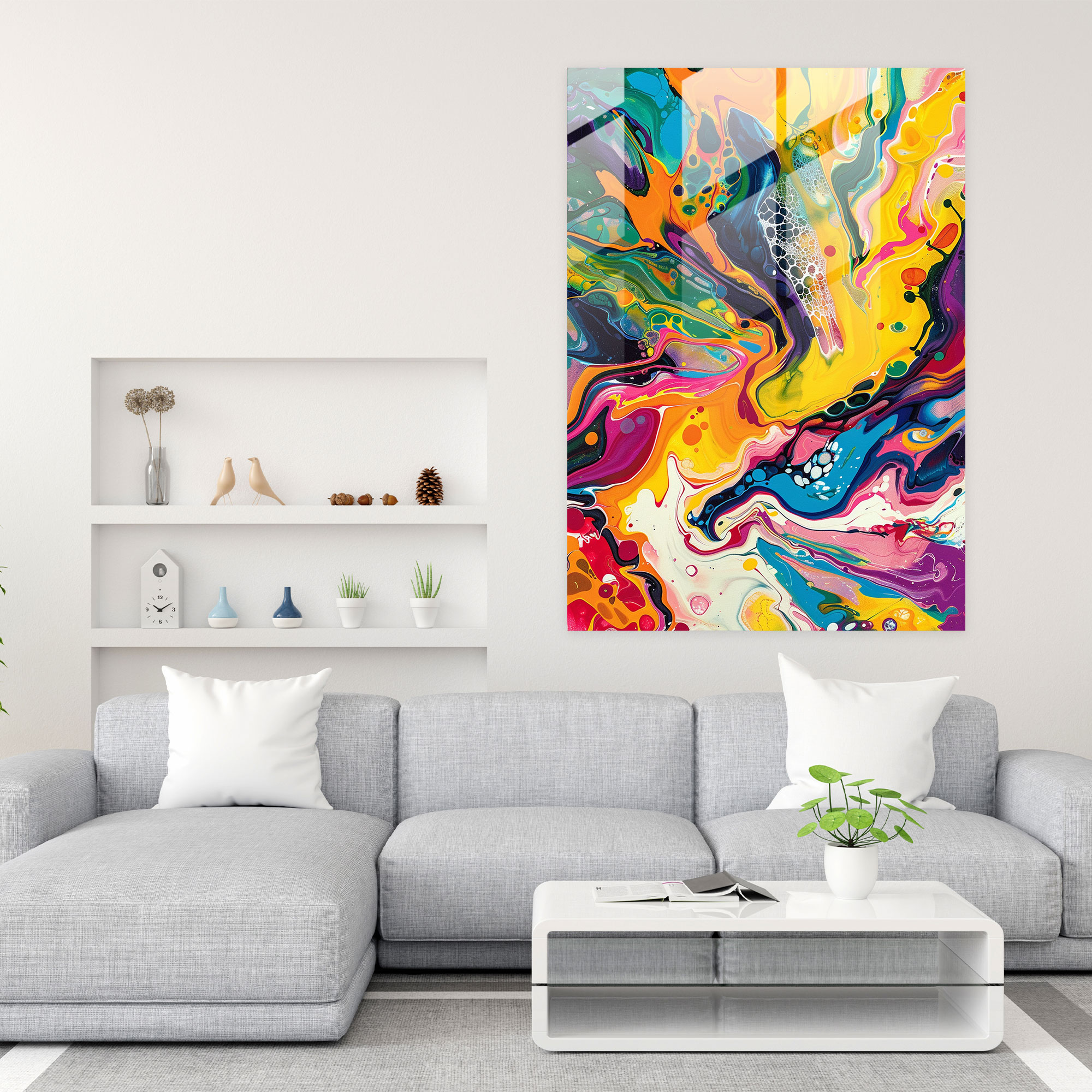 Action Painting Glass Print - Action Painting, Colorful, Glass Print, Abstract