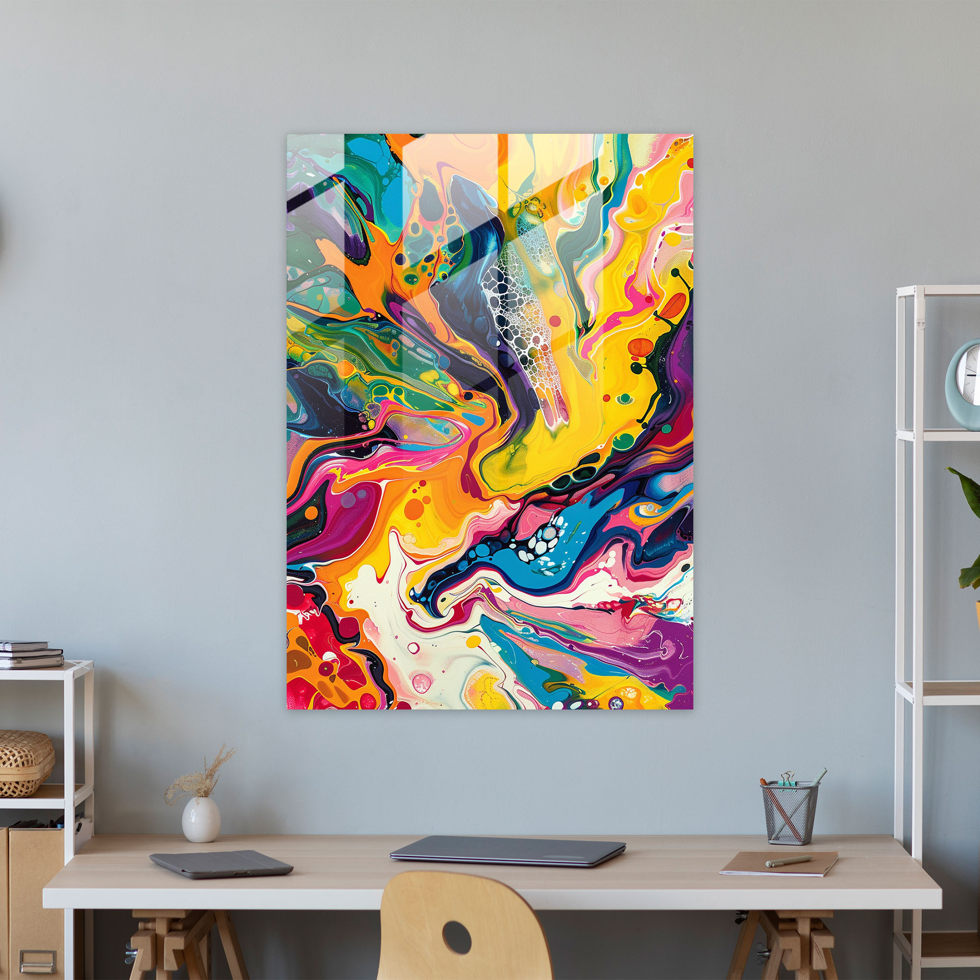Action Painting Glass Print - Action Painting, Colorful, Glass Print, Abstract