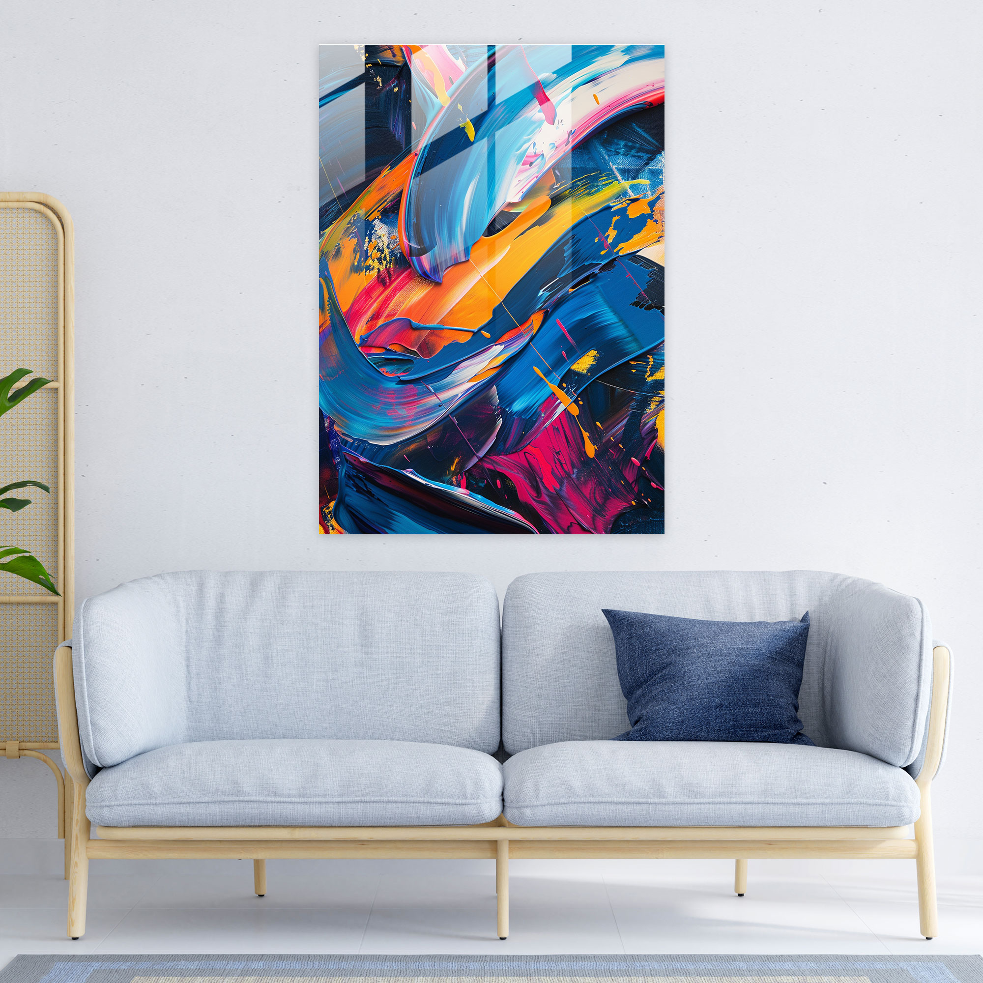 Dynamic Action Painting Glass Wall Art - Action Painting, Home Decoration, Glass Wall Art, Brush Strokes