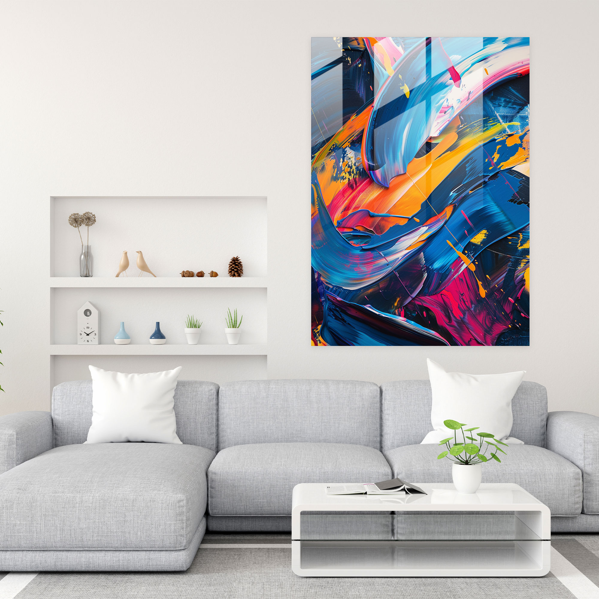 Dynamic Action Painting Glass Wall Art - Action Painting, Home Decoration, Glass Wall Art, Brush Strokes