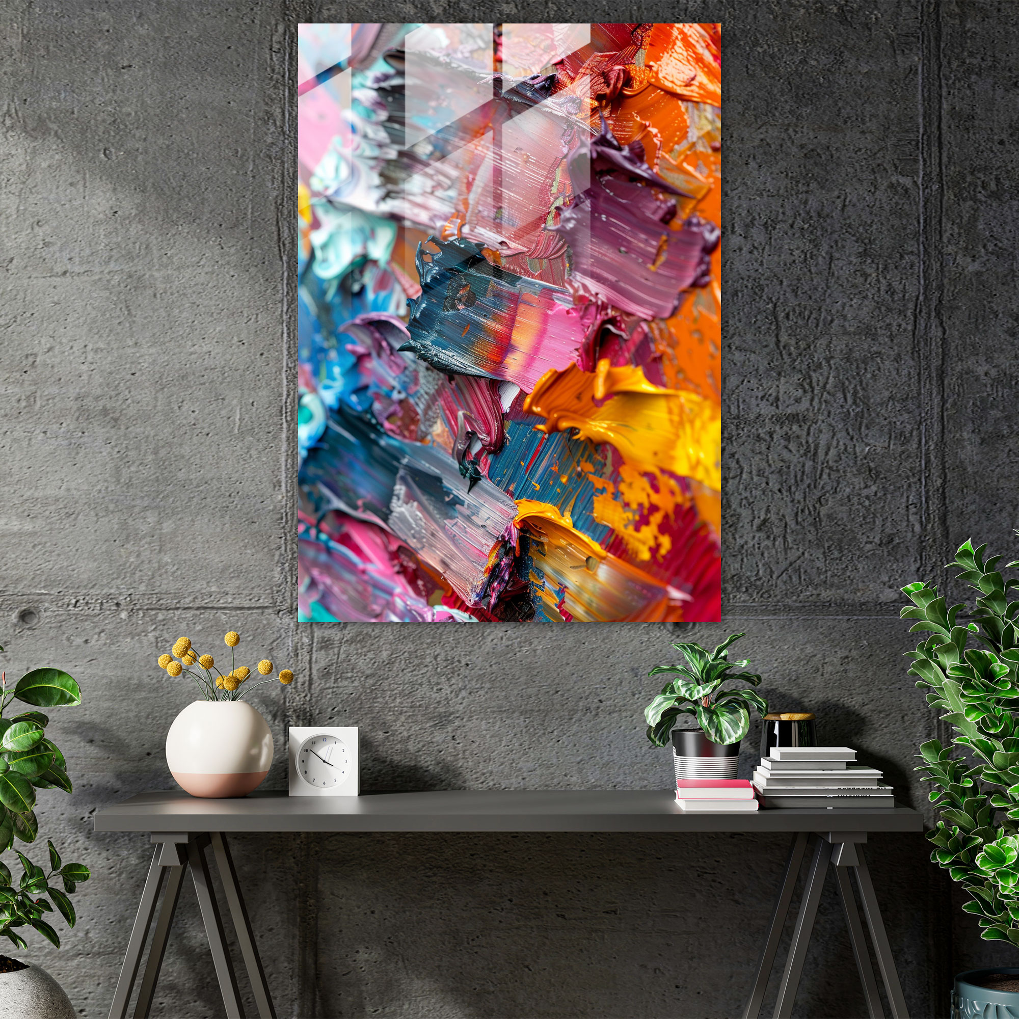 Abstract Action Painting Home Decoration - Action Painting, Textured Paint, Wall Decoration, Glass Art