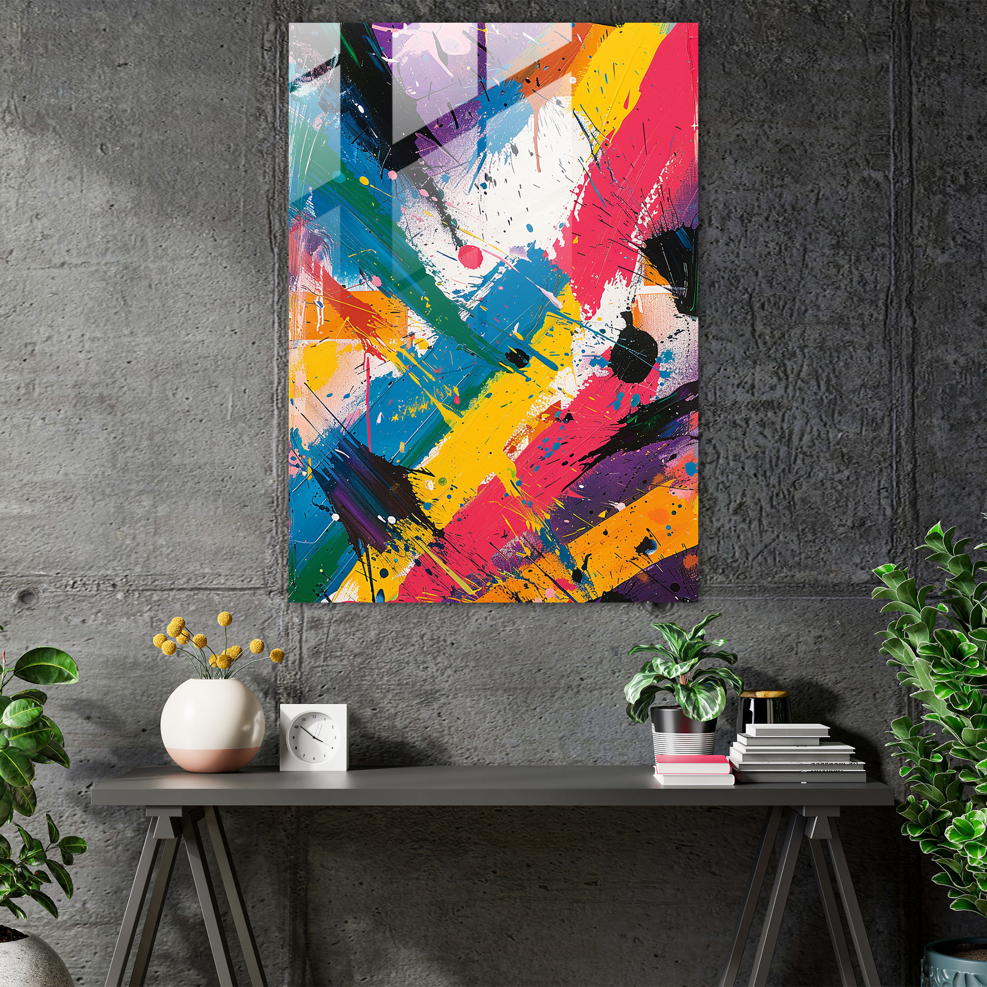 Lively Action Painting Wall Decoration - Action Painting, Glass Wall Art, Glass Print, Modern Art