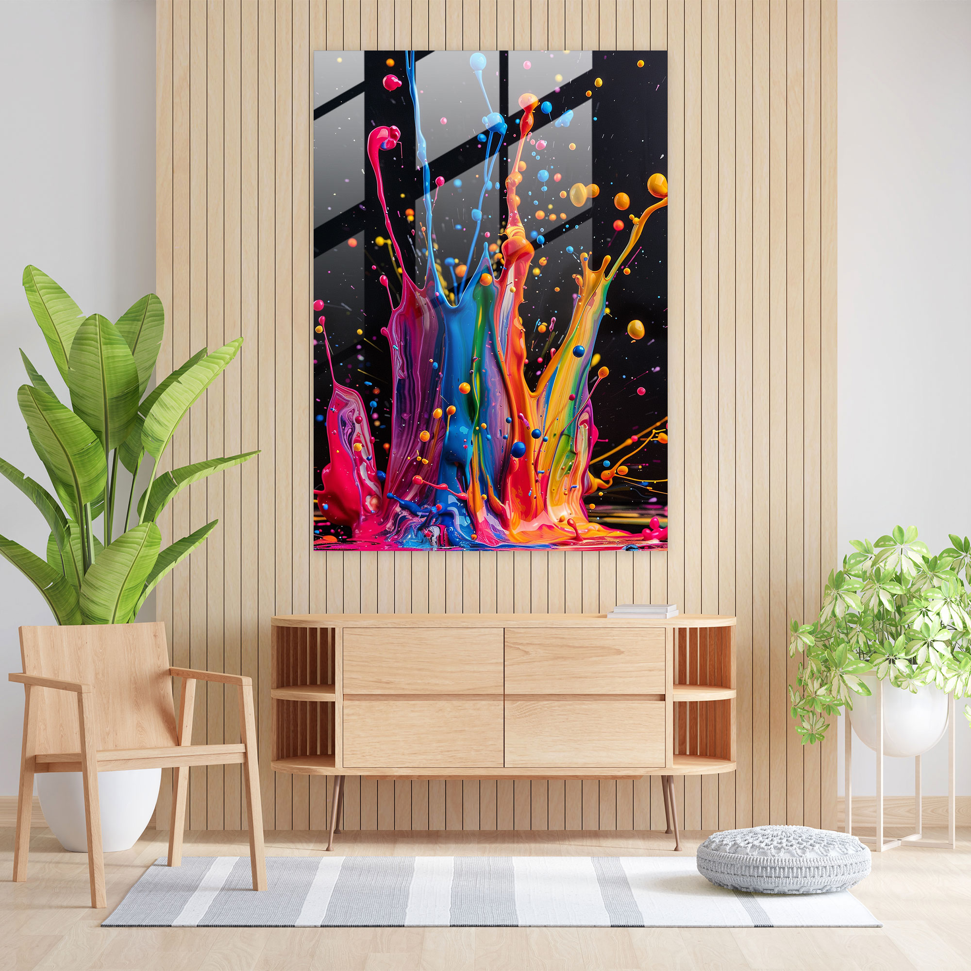 Dynamic Splatter Action Painting Glass Print - Action Painting, Glass Art, Glass Print, Splatters
